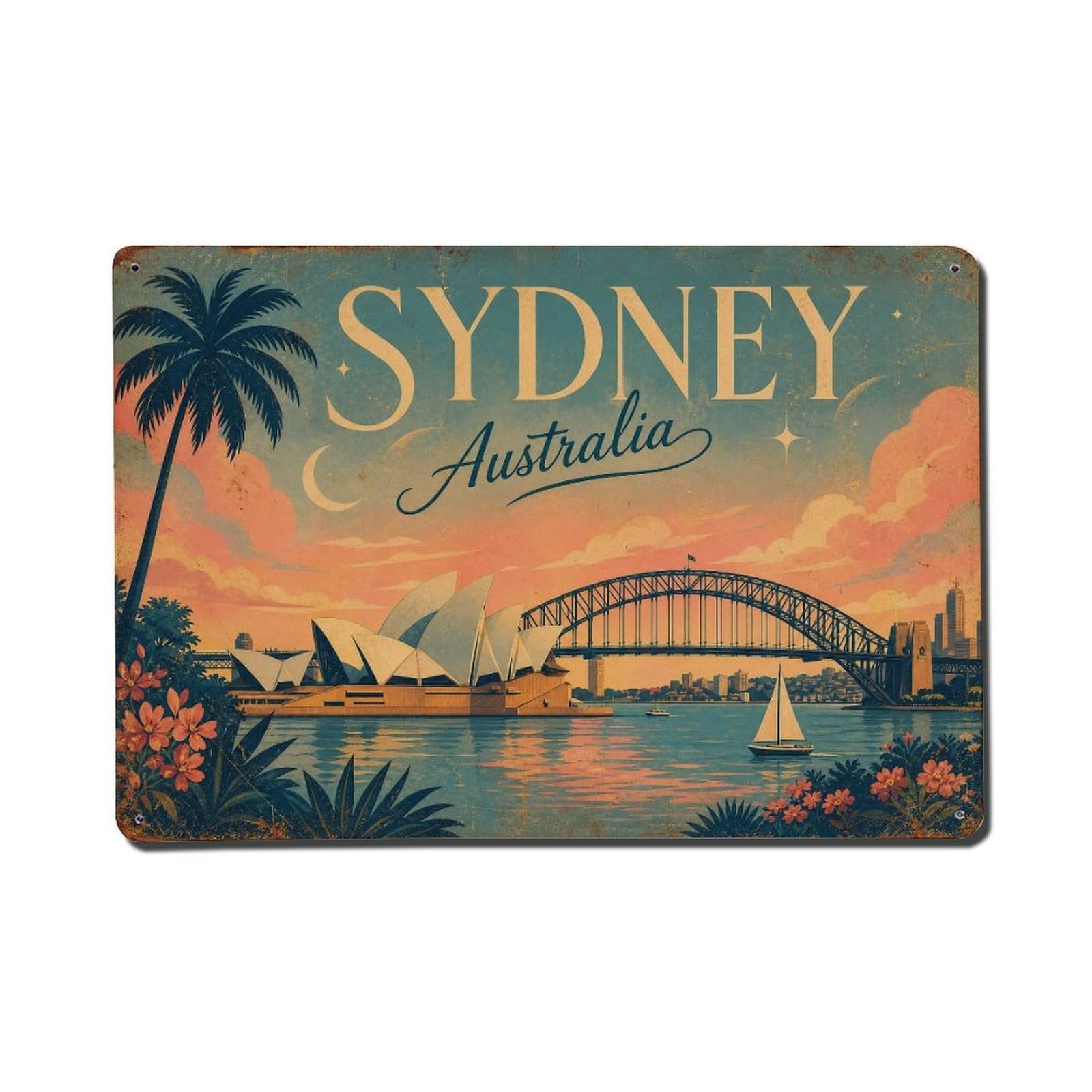 Heritage Sydney Australia Coastal Skyline Harbor Travel Metal Tin Sign