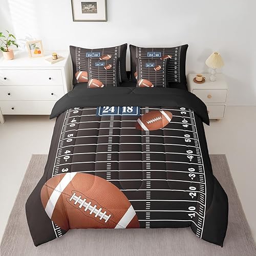 Miniatura 10 de Feelyou Juego de ropa de cama de fútbol americano tamaño Twin de 7 piezas, patrón de balón de fútbol americano para niños, niñas y adolescentes,