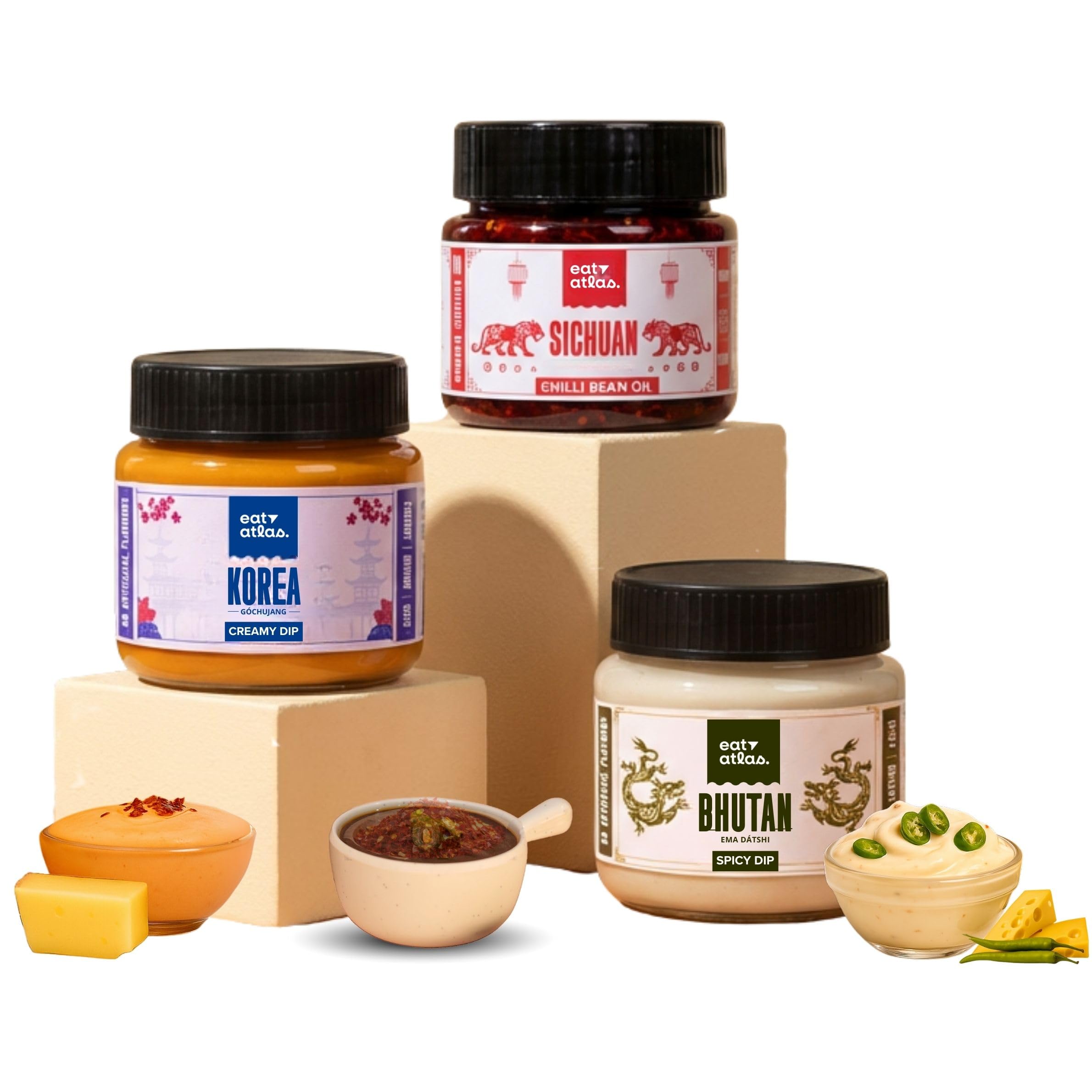 Eat Atlas International Gourmet 3 Dips Combo – Ema Datshi (Bhutan), Gochujang (Korea), Dochi Black Bean (China) | Ready-to-Eat (Pack of 3) (100gm each)-image-10
