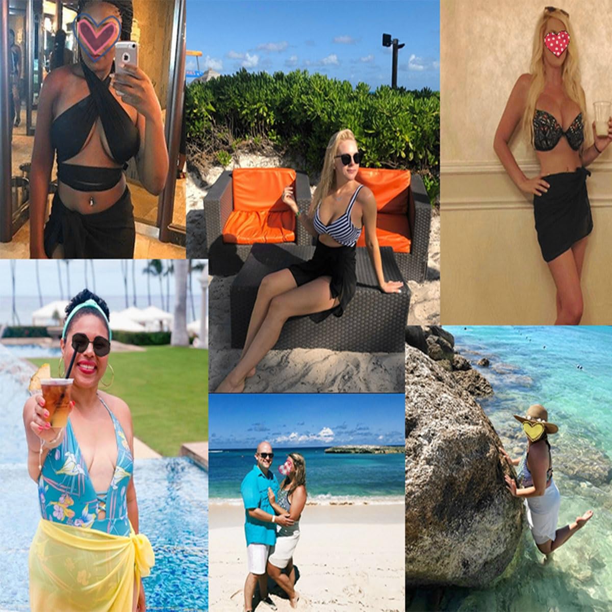 Pareo de playa tipo sarong de chifón de color sólido para cubrir el traje de baño para mujer, talla única , Negro 3