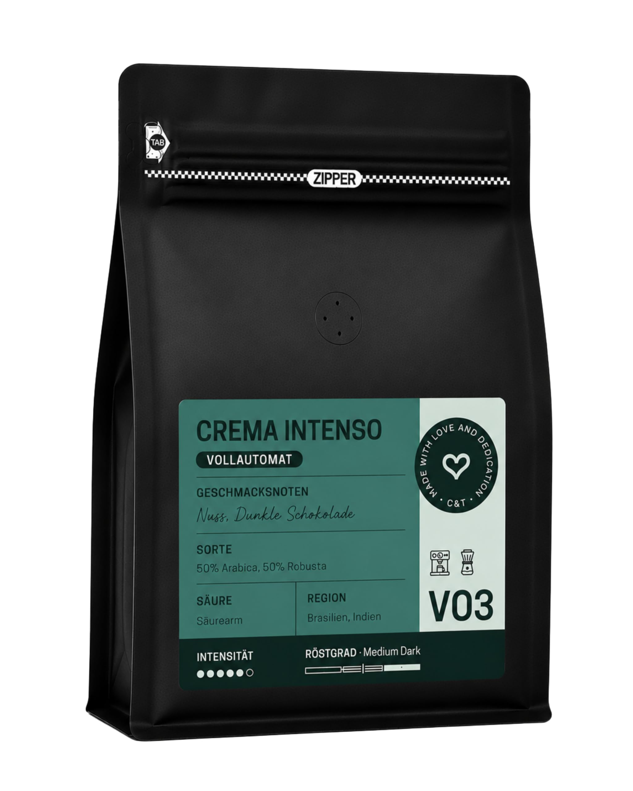 C&T Crema Intenso Kaffeebohnen (3x1000g) | Ideal für den Vollautomaten & Siebträger | Säurearmer Crema Kaffee | 5/6 Intensität | Nuss & dunkle Schokolade | Ganze Bohnen