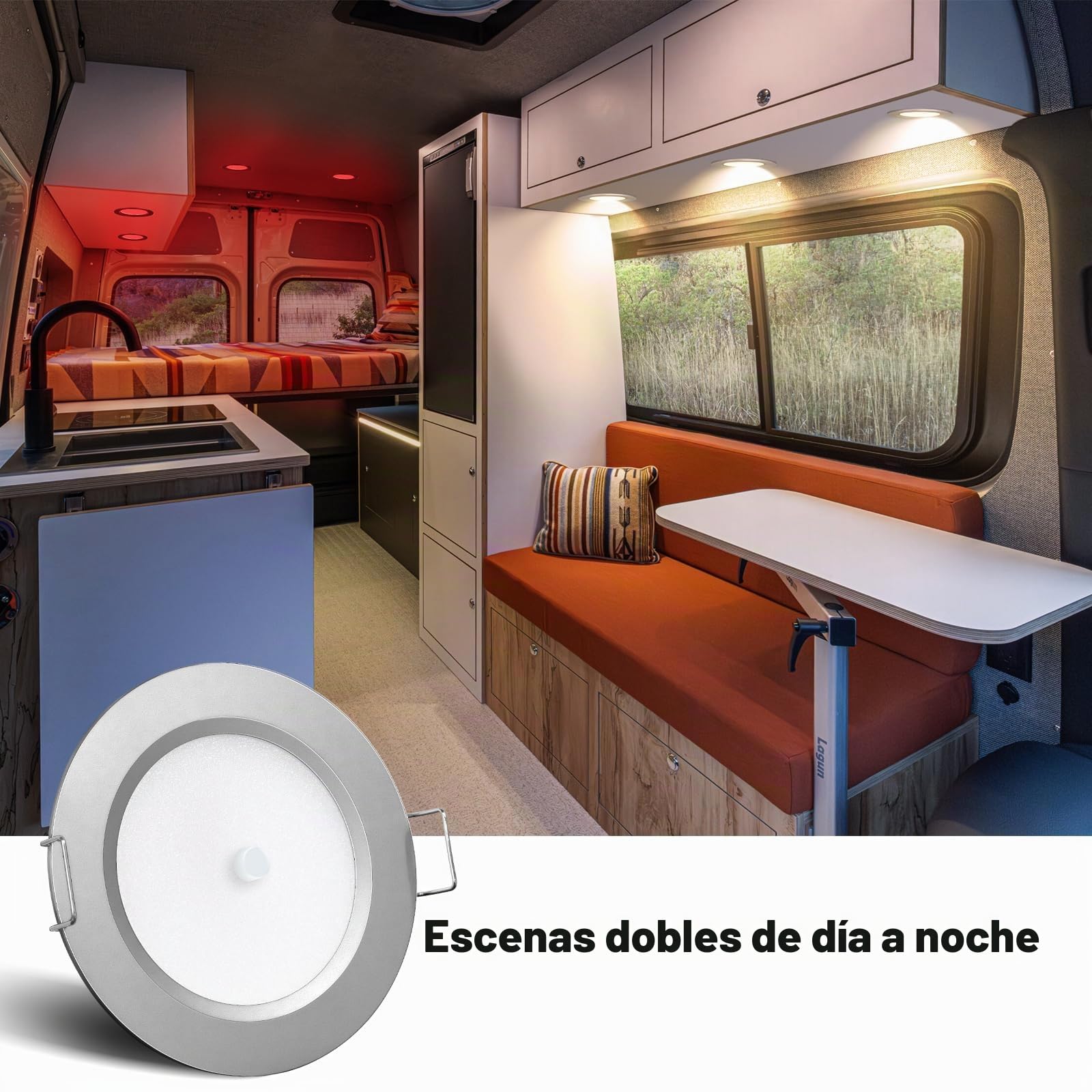 4 Piezas 2.5W Foco Empotrable 12VDC Regulable para Camper, Aluminio Focos LED Interior Techo 24VDC con Luz Roja para Autocaravana, Barco, Tráiler, Baño, Armario, Gabinete, Vitrina, 3000K