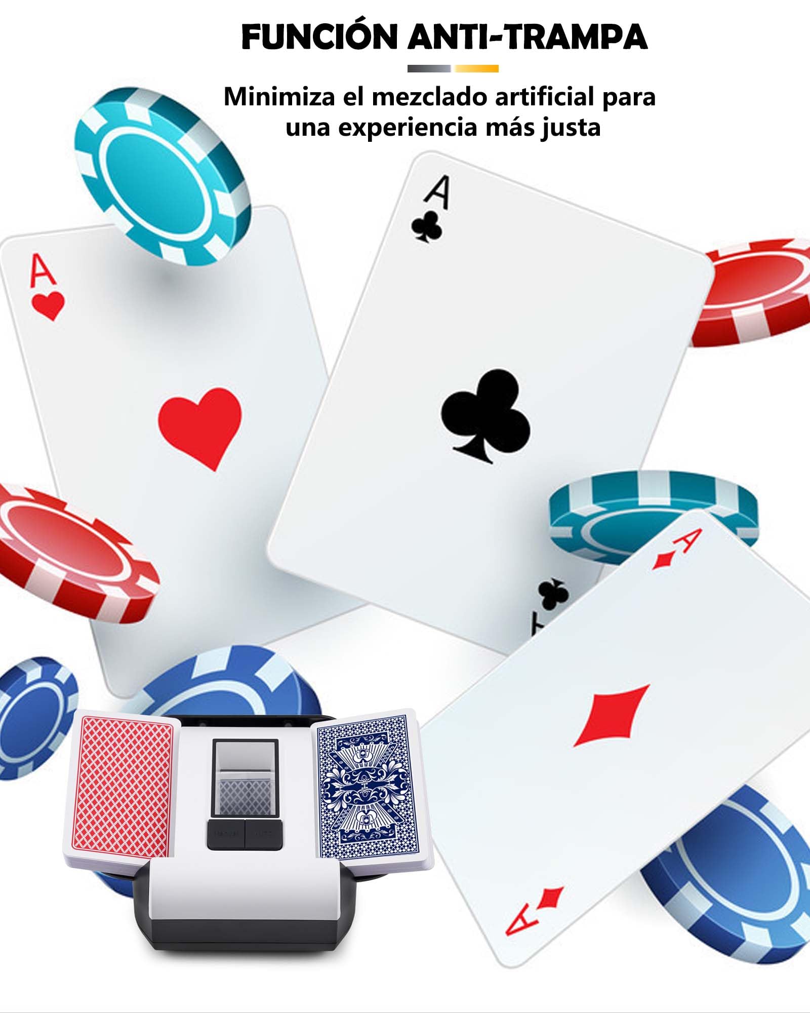 Barajador de Cartas Automático, Mezclador Eléctrico para 1-2 Barajas Modo Automático y Manual Recargable 2000mAh Bajo Nivel de Ruido para Póquer UNO Blackjack Skip-Bo Phase 10 Texas Hold'em
