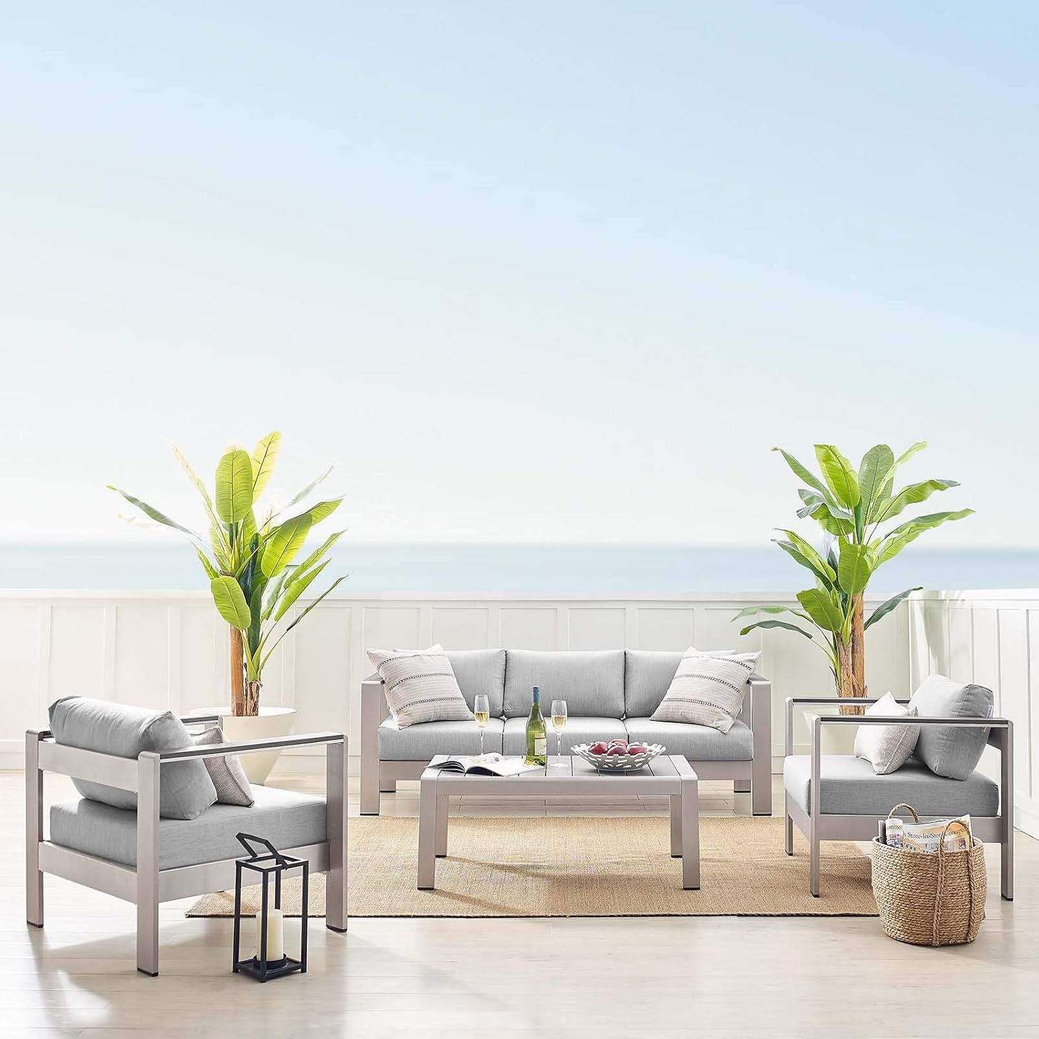Modway EEI-4316-SLV-GRY-SET Patio Aluminum 4 Piece Set in Silver Gray