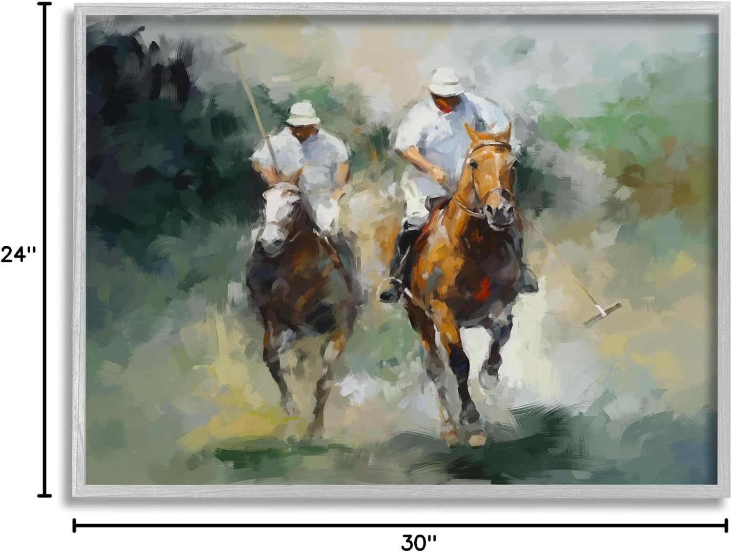 Gray Framed Polo Players on Horses Giclee Art Print