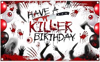 72x43inch Have a Killer Birthday Backdrop Scary Halloween Red Balloon Handprint Bloody Background Adults Kids Horror Party Decorations Photo Banner Props