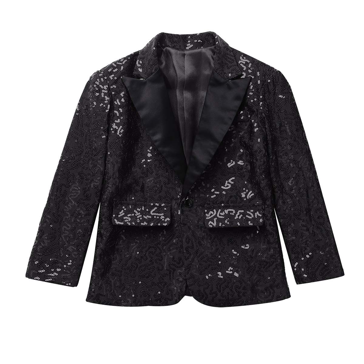ranrann Enfant Garçon Blazer Paillette Veste de Costume Manches Longues Élégant Brillant Revers Boutonné Habillé Manteau Smoking pour Mariage Banquet Party 5-16 Ans