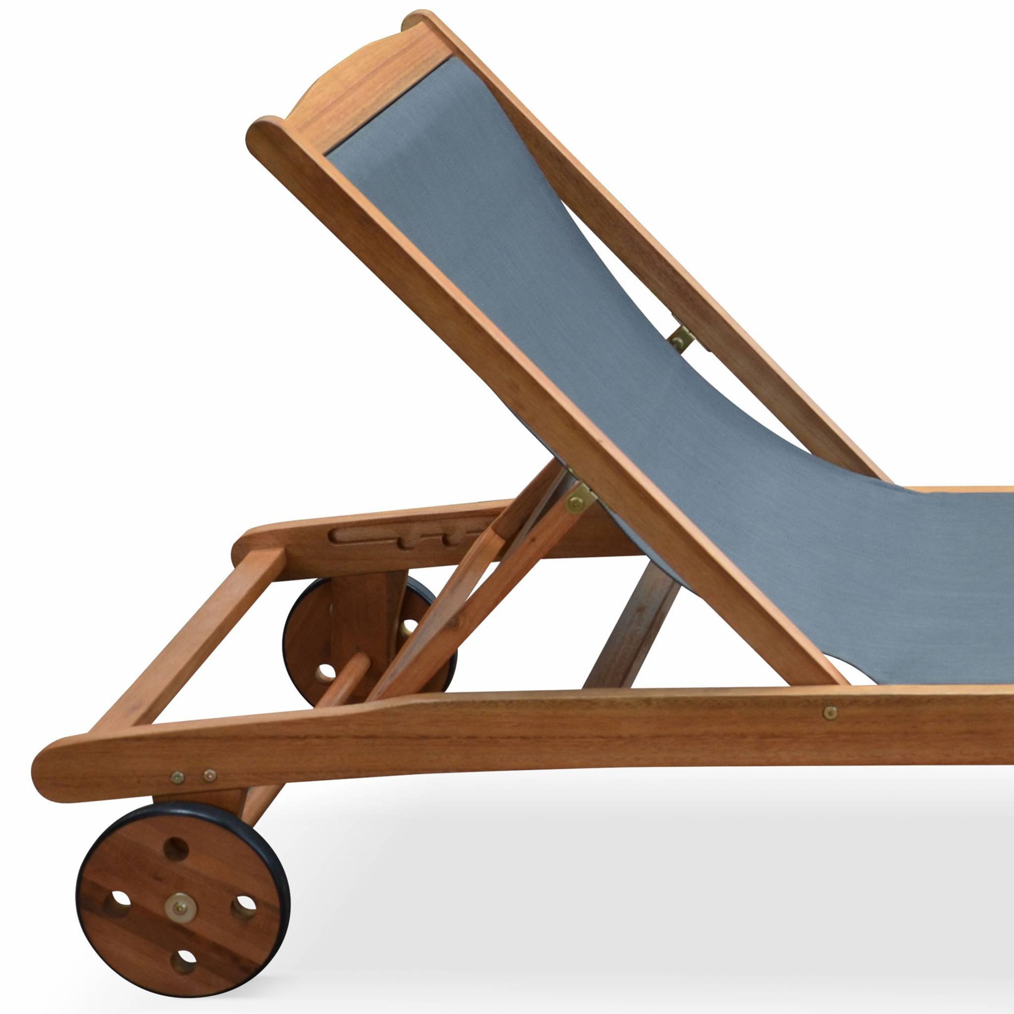 Set 2 lettini prendisole in legno multiposizione con ruote Antracite - 196x68x91 cm