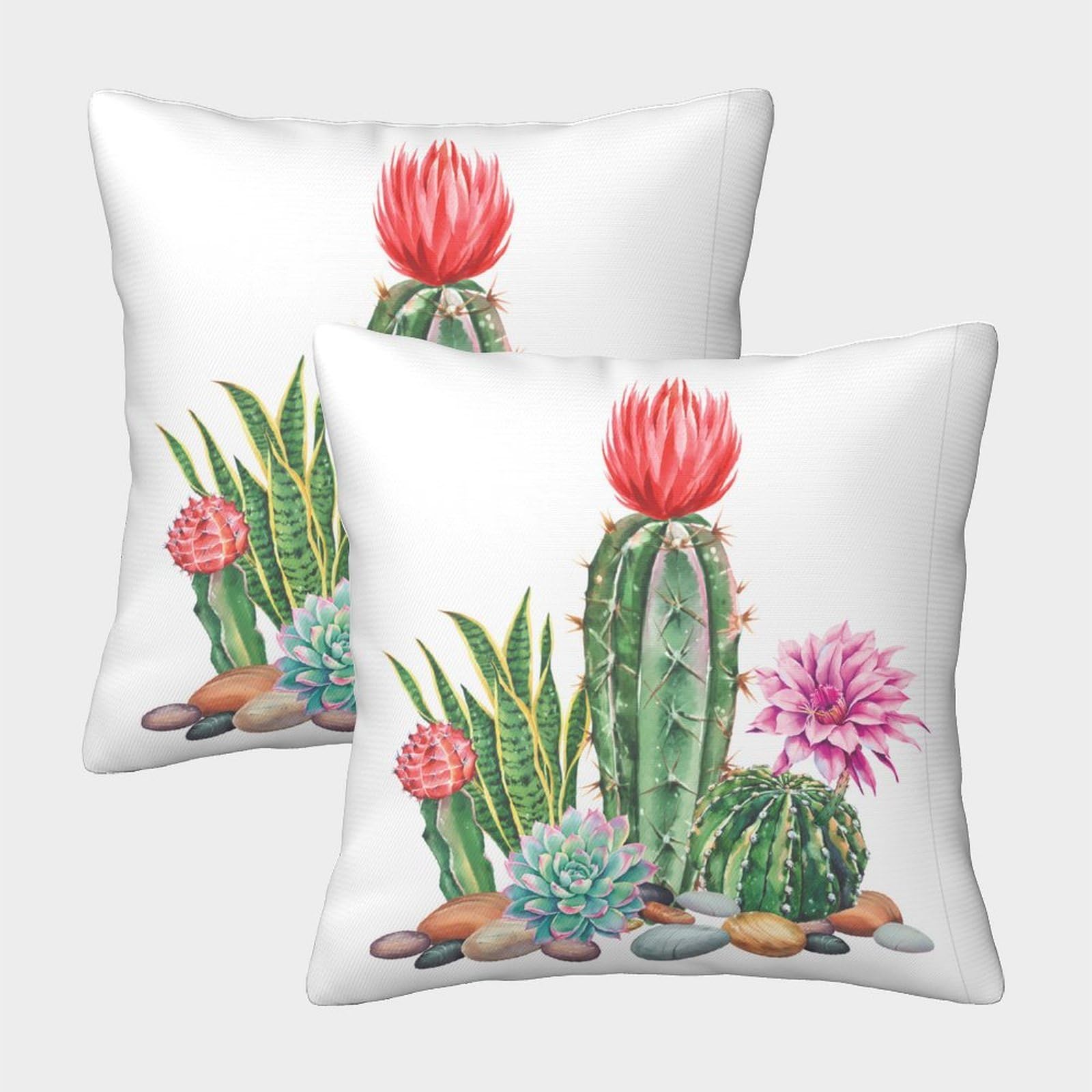 QFVANSIYO Green Cactus 3D Printed Pillowcase Microfiber Bedroom Bedding Succulent Pillow Cover for Adults Teens Breathable Soft 50x50cm