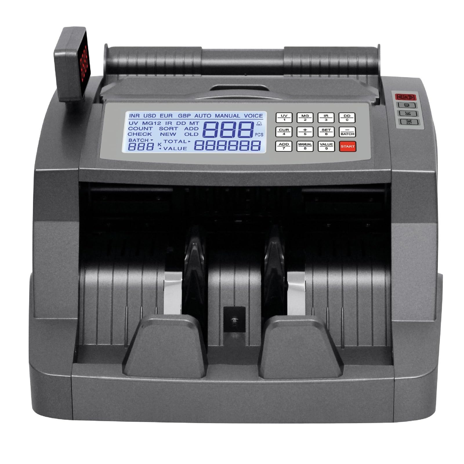 Rilevatore di banconote e contraffazioni, sistema automatico di conteggio dei contanti per varie valute, modalità di aggiunta e batch, conta fino a 1000 banconote al minuto