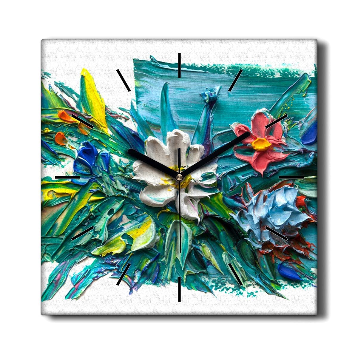Horloge murale toile Fleur 30x30 cm Coloray silencieuse pour décoration de salon
