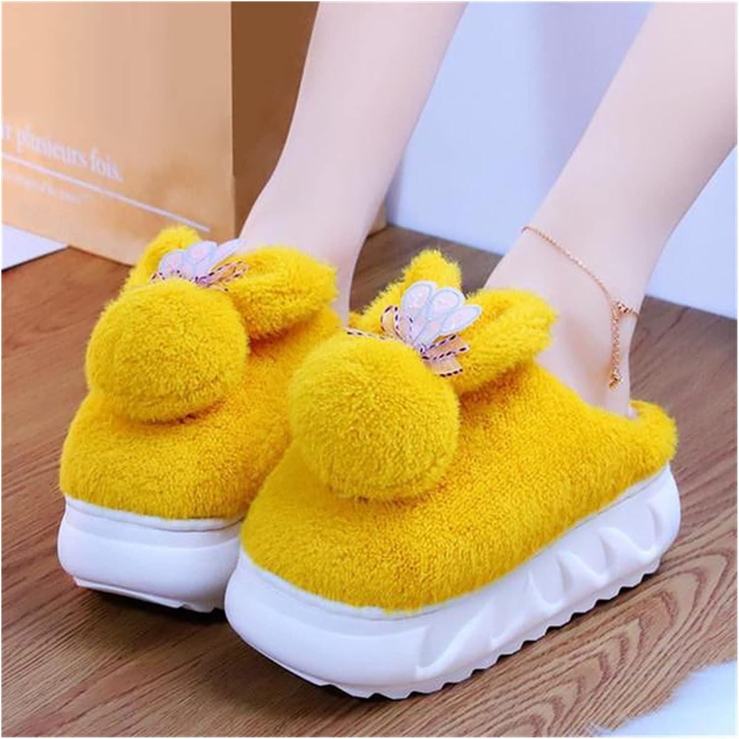Men's Slippers Woman Slipper Platform Flat Shoes Female Flock Heeled Mules Winter Slides Plush Massage with Women's Slippers (Color : 5, Size : 41)