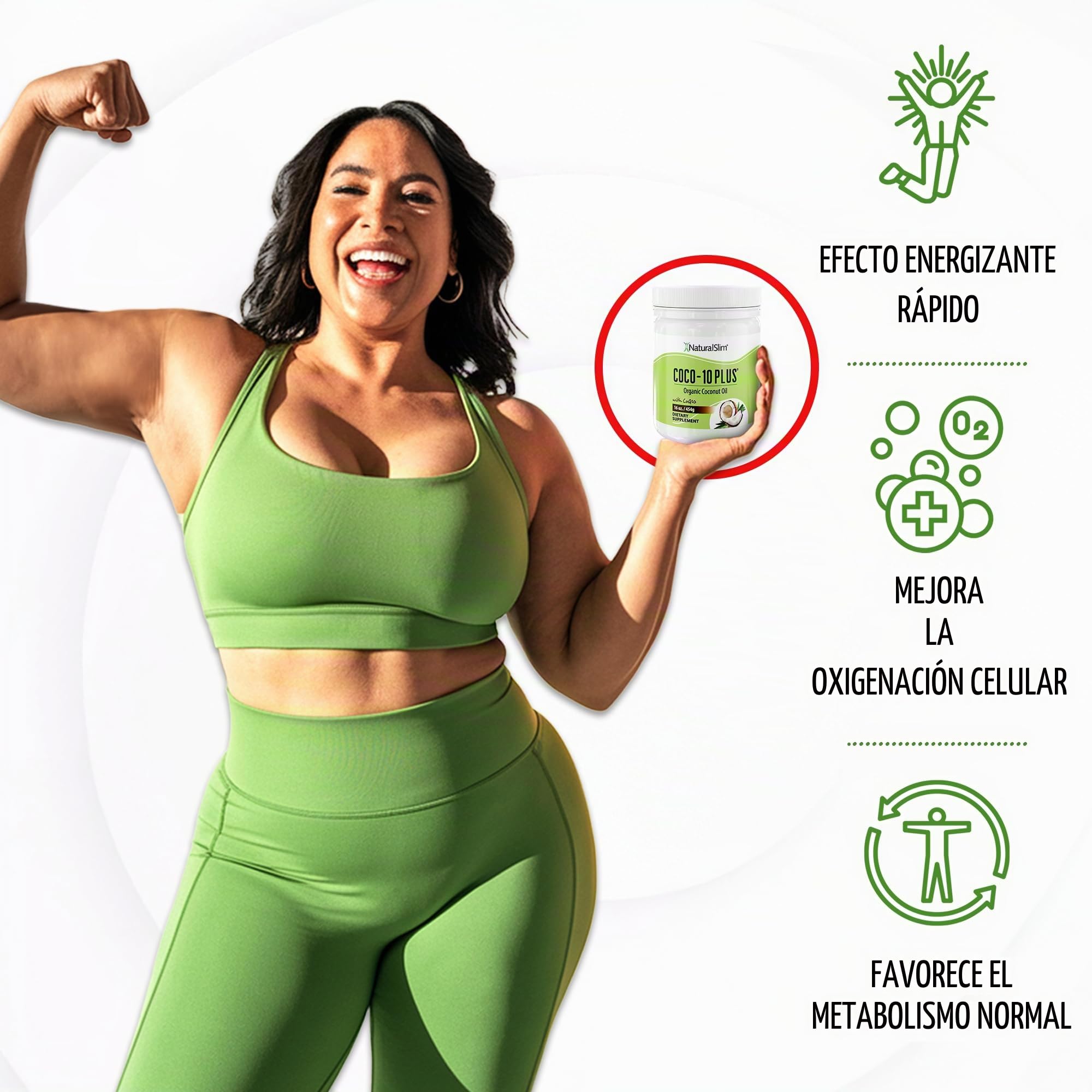 NaturalSlim Coco 10 Plus con CoQ10, Aceite de Coco Orgánico con MCT para hornear, mezclar o consumir directamente, Mejora la energía, el metabolismo y apoya el sistema inmunológico, 454g (Coco 10)