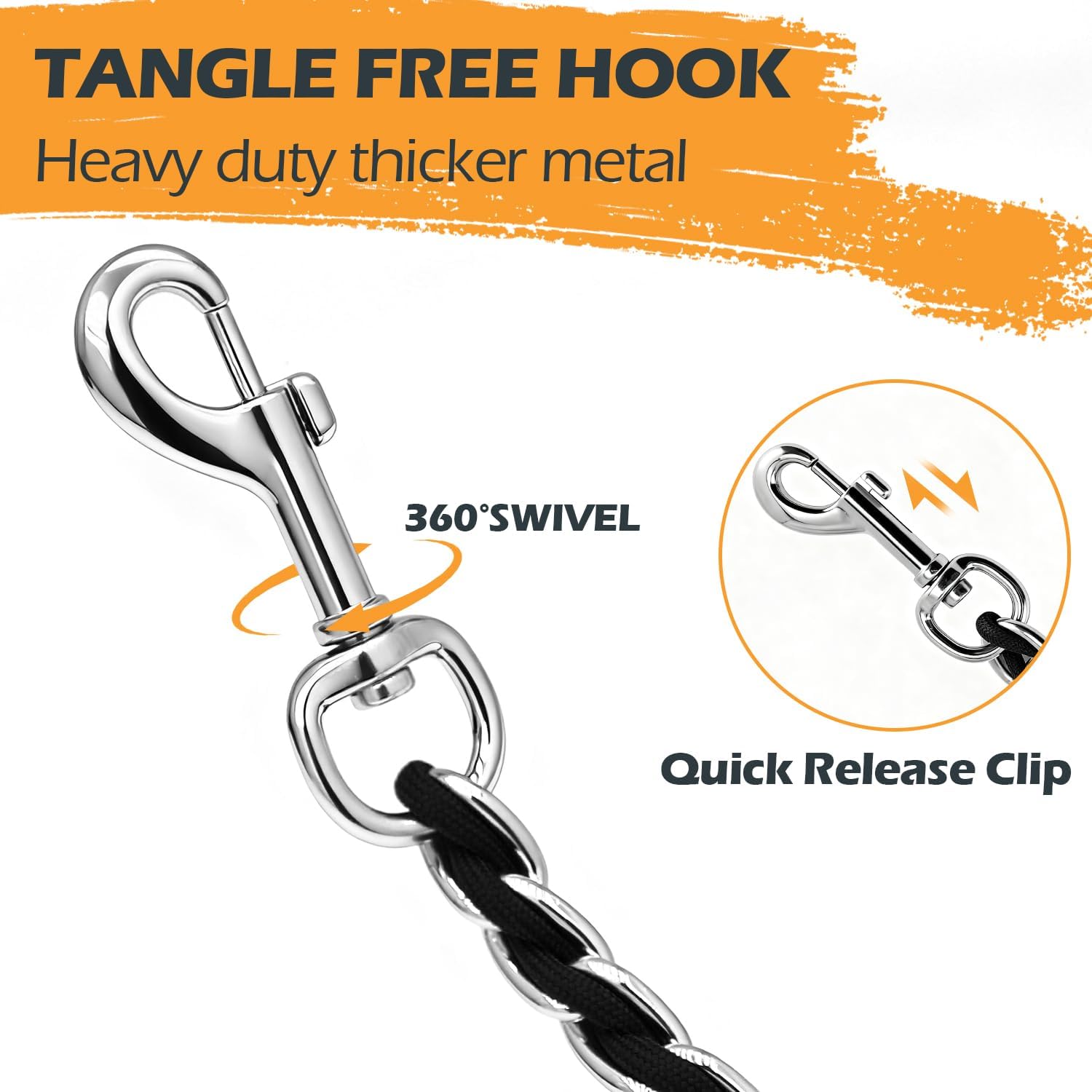 Chain Dog Leash Chew Proof Metal Leash for Medium Large Dogs, Chain Link Dog Anti Chew 5.2FT / 4FT Strong Anti Bite Comfortable Soft Padded Handle (Black, 5FT(80-150lb))