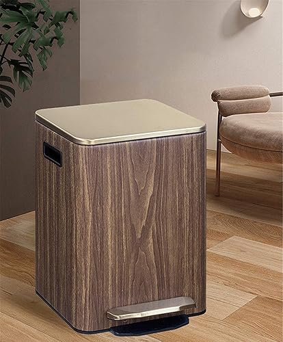 Miniatura 4 de JYDQM Bote de basura retro para decoración decorativa, papelera de acero inoxidable de chapa de madera, papelera para el hogar, sala de estar,