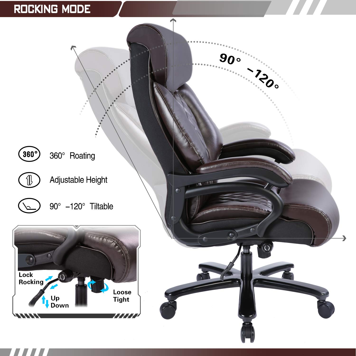 Buy Bowthy Big and Tall Office Chair 400lbs Heavy Duty Ergonomic Computer Desk Chair with Arms 