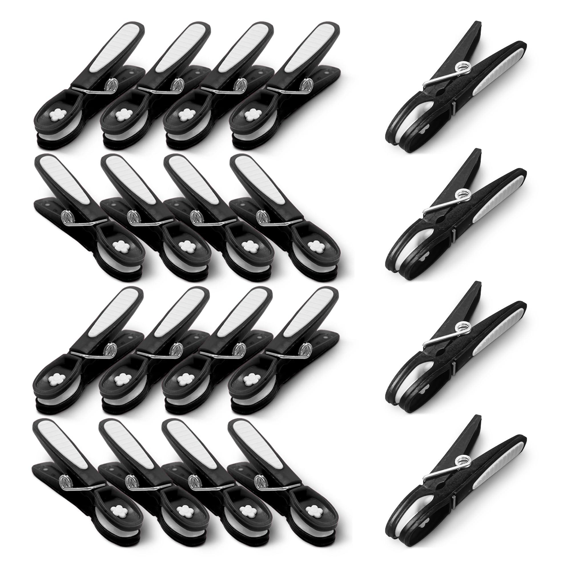 KEPLIN 20-Pack Black Laundry Pegs - Durable Plastic Clothespins with Strong Spring & Secure Clamping for Indoor & Outdoor Use - Safe, Odourless & UV Resistant (Black)