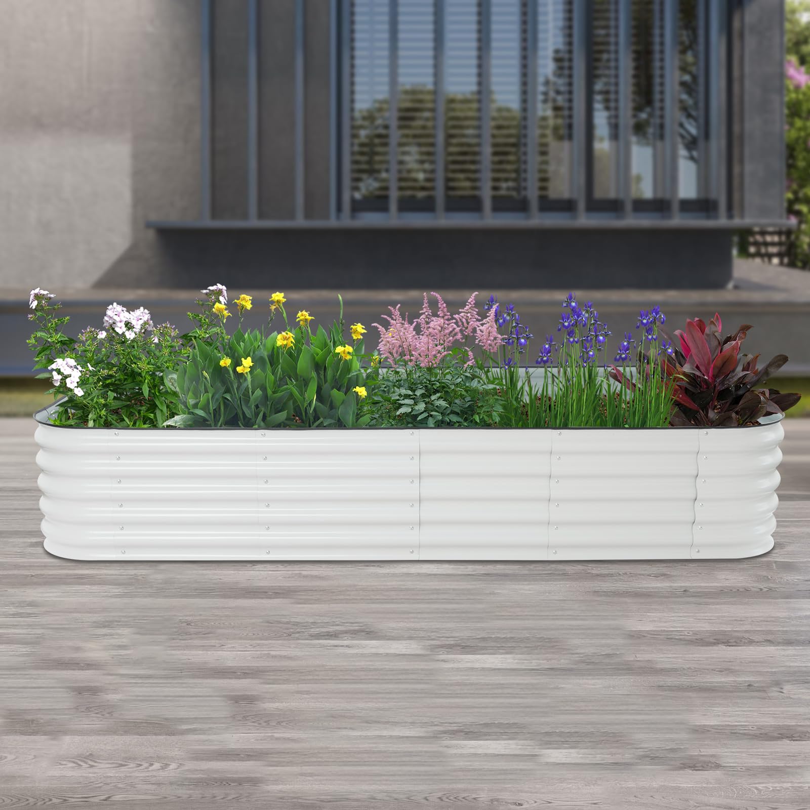 Jardinera de metal, 285 x 60 x 43 cm, kit de construcción para verduras, hierbas, flores, cama de flores, jardinera para balcón, jardín, incluye accesorios de montaje