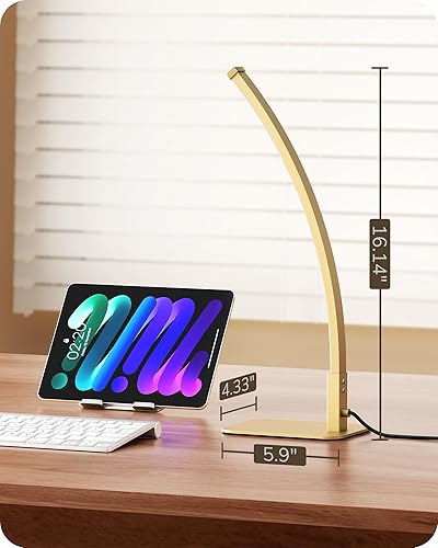 Miniatura 7 de EDISHINE Lámpara de mesa LED curva, moderna lámpara de noche con 3 temperaturas de color y atenuación continua, aluminio y hierro, lámpara de mesita
