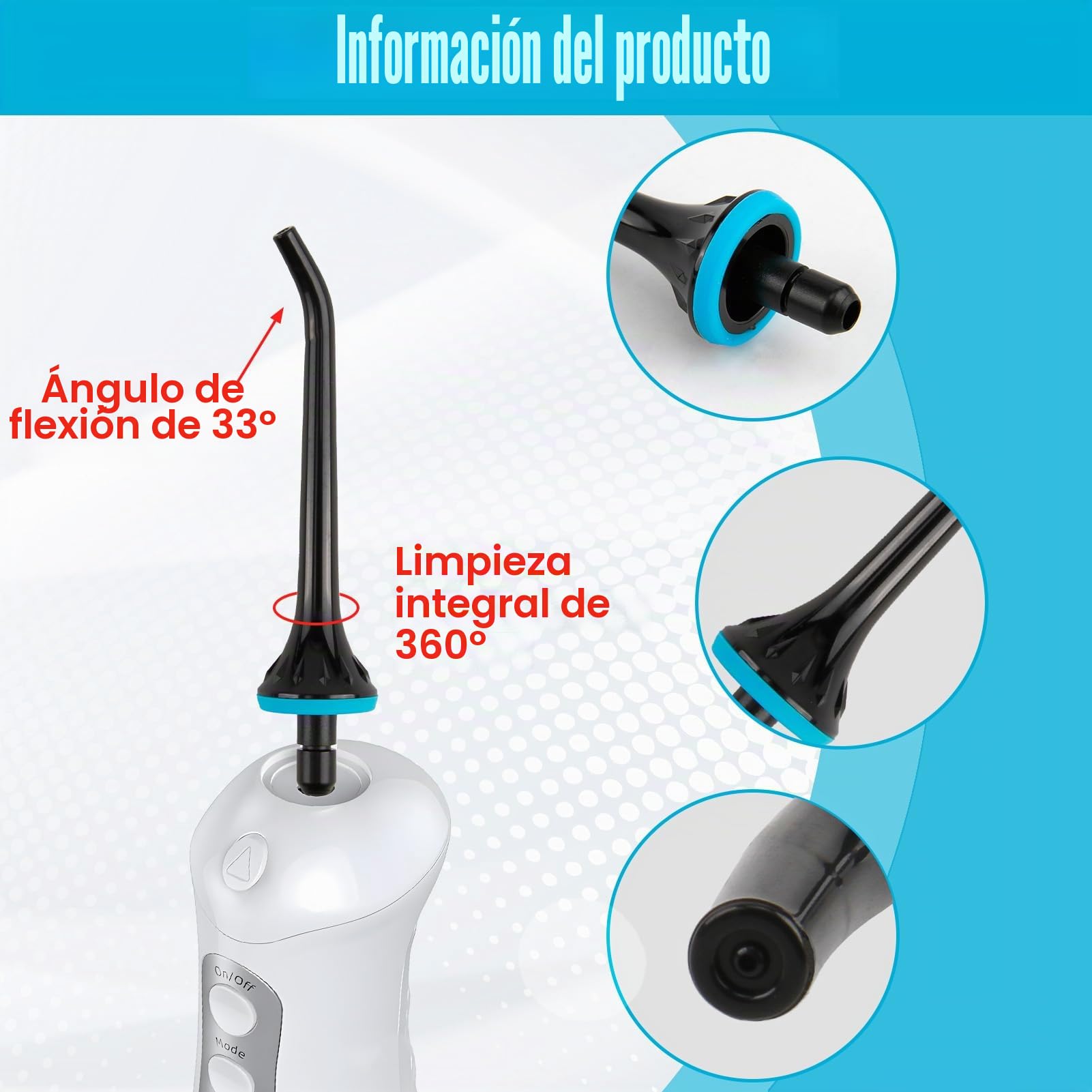 Paquete de 6 puntas de repuesto para irrigador bucal Hangsun, Nicwell, COSLUS, Mospro, Zerhunt, chorro de riego oral ABS negro con sellado de goma a prueba de fugas
