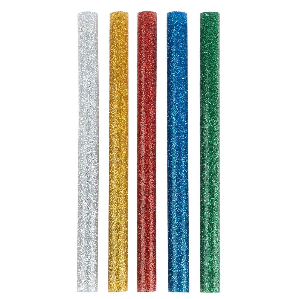 Ideen mit Herz Cartucce universali per colla a caldo | stick di colla a caldo per piccole pistole | stick di colla a caldo | Ø 7 mm | 10 cm di lunghezza | 100 pezzi (5 colori con glitter | argento,