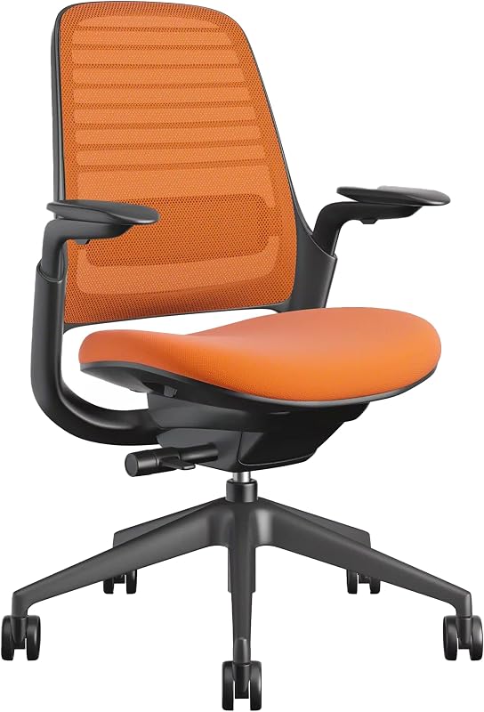 Silla de Oficina Serie 1 - Silla de Trabajo Ergonómica con Ruedas para Pisos Duros - Ayuda a Apoyar la Productividad - Controles Activados por Peso, Respaldo y Soporte para Brazos - Fácil Montaje - Mandarina