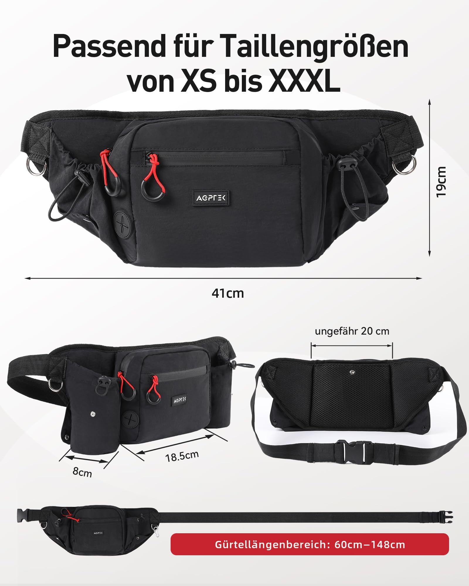 AGPTEK Bauchtasche mit Leckerli-Tasche, Futterbeutel Hunde, Leckerlibeutel für Hunde, leichte Gürteltasche Hüfttaschen für Hundespaziergänge, Reise, Wanderung und Outdoor-Aktivität