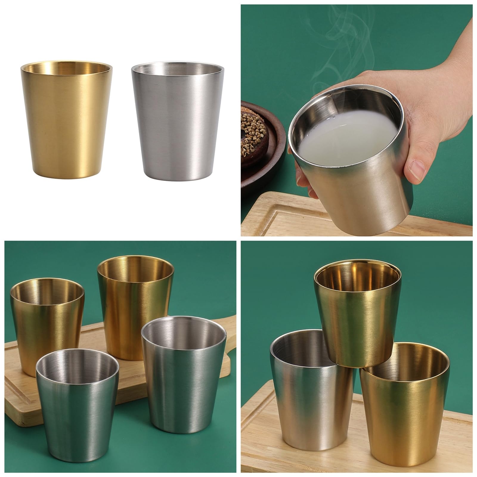Lot de 4 gobelets isolés à double paroi Gobelet en acier inoxydable pour l'extérieur Tasse à café empilable résistante à la chaleur Utilisation
