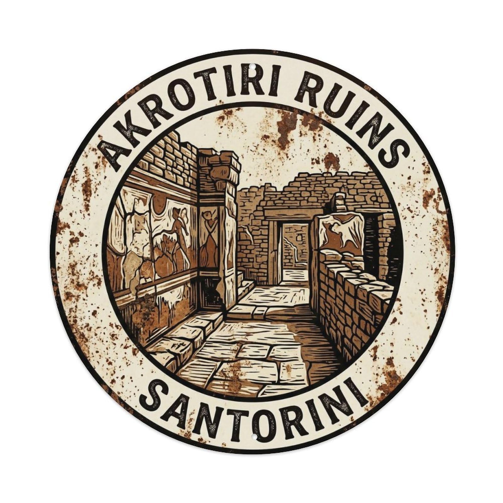 Vintage Travel Akrotiri Santorini Ruins Metal Tin Sign