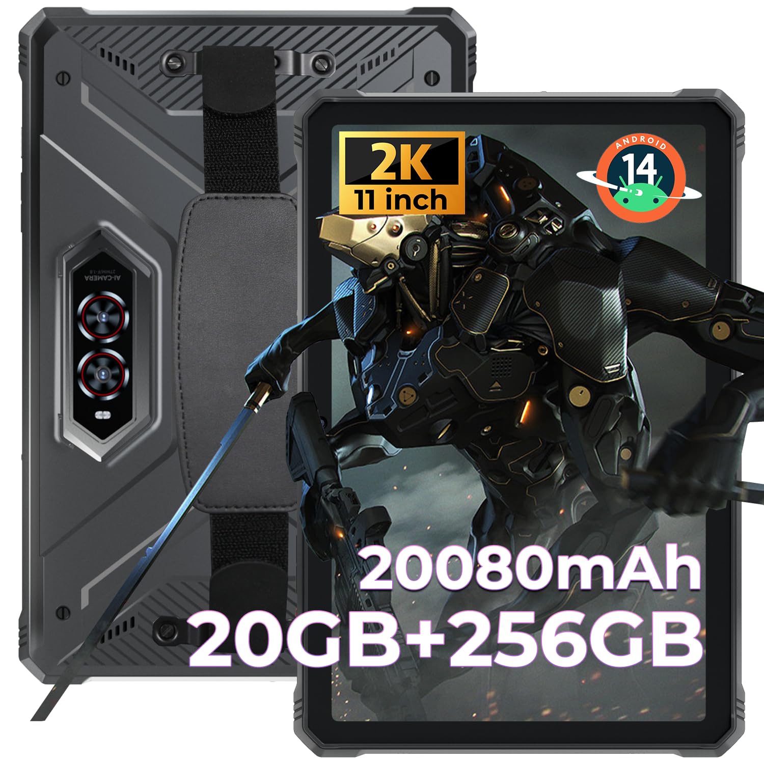 HOTWAV R9 Pro 2025 Tablet Rugged 11 pollici Android 14 Tablet Robusto 2K 20080mAh, 20GB+256GB (2TB TF) Tablets, 64MP+16MP Octa-Core IP6869K Tablets Impermeabile 4G Dual SIM 5G WiFi Face ID/OTG/GPS