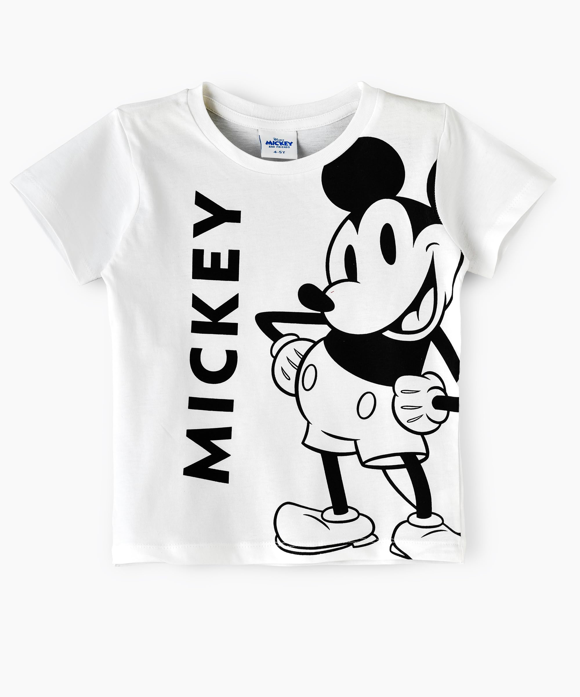Urban HaulDisney Mickey Cotton White Half Sleeve Round Neck Printed T-shirt For Boys