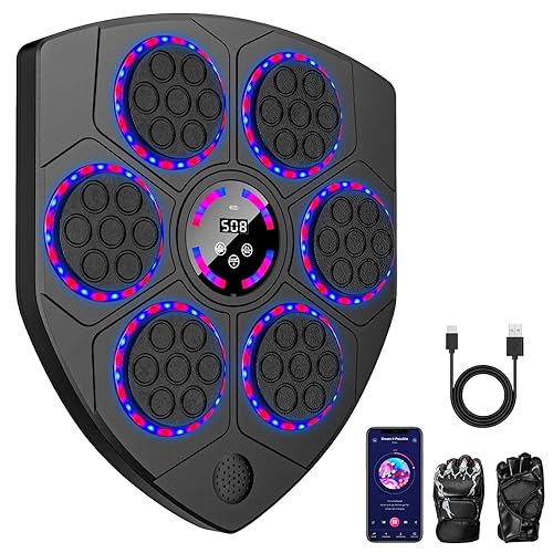 Music Boxing Machine, 2025 Nuovo Macchina da Boxe Musicale con Guanti, 9 Velocità e Modalità di Allenamento, Conteggio Intelligente, Modalità Bluetooth, Boxe Elettronico da Parete per Adulti e Bambini