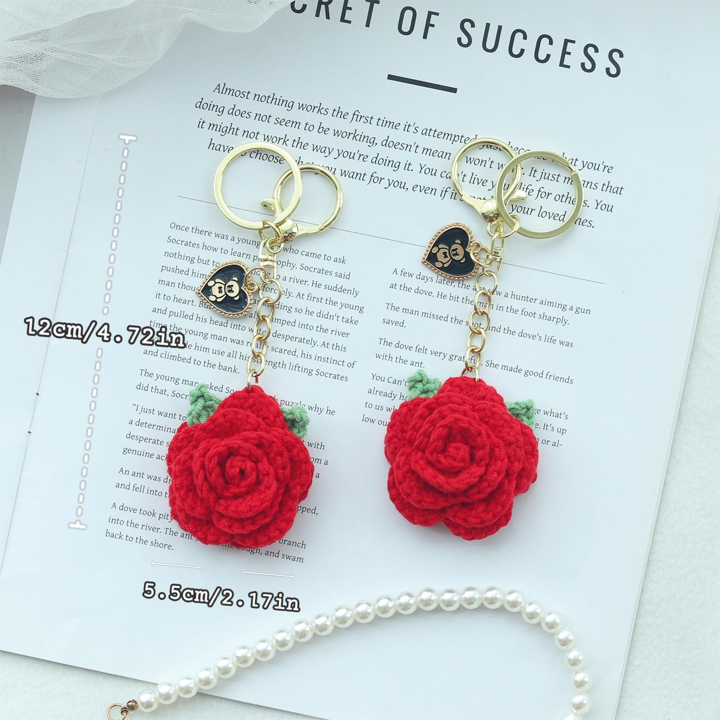 Cute Handmade Crochet Rose Keychain for Car Key Decor, Purse Bag Charms Key Ring Gifts for her lovers Birthday - Image 6