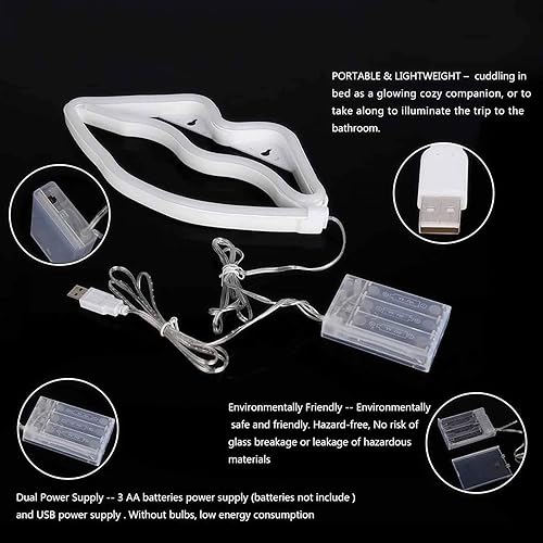 Miniatura 8 de ENUOLI Letreros de neón de labios, luz nocturna, luz de pared de neón rosa, arte romántico, luces de neón decorativas para dormitorio, bar, niñas,