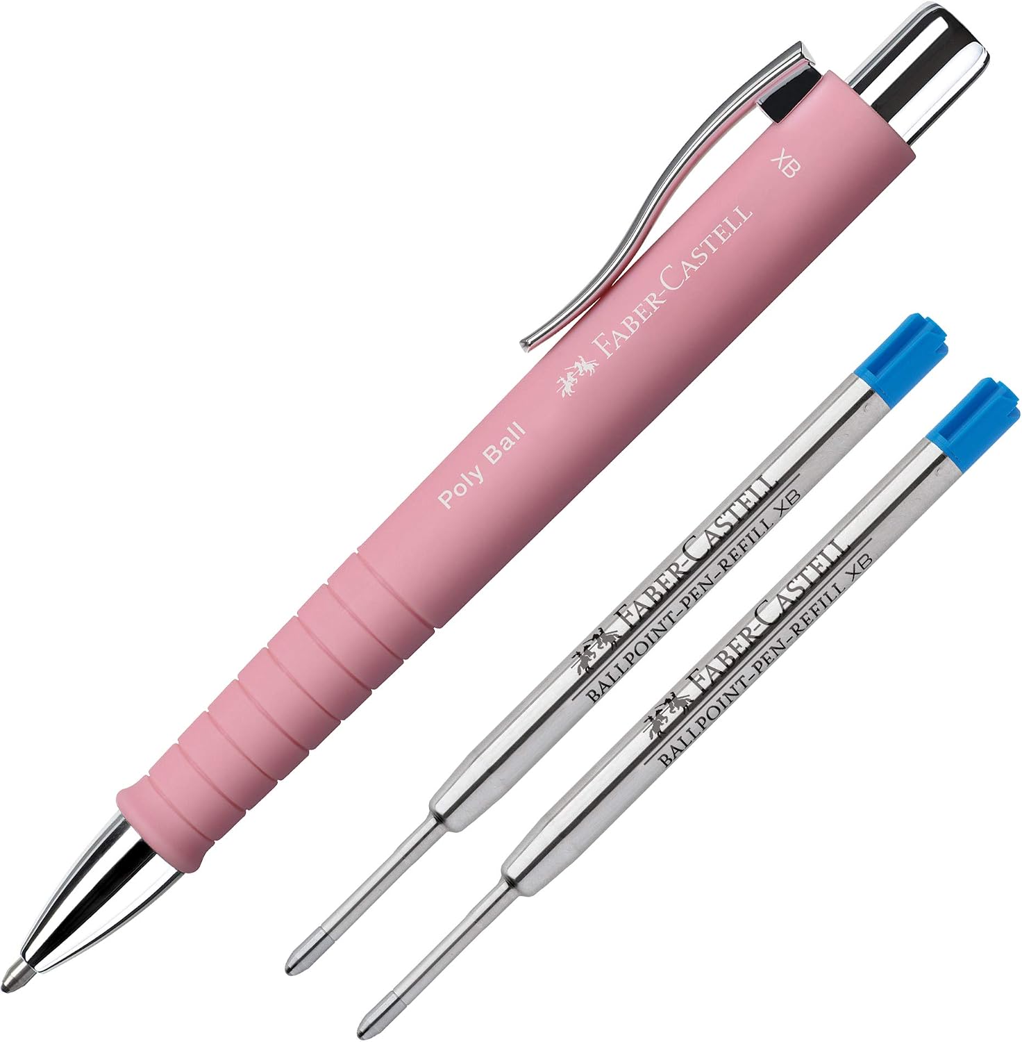 Faber-Castell Poly Ball XB ballpoint pen with 2 matching XB refills, Rose