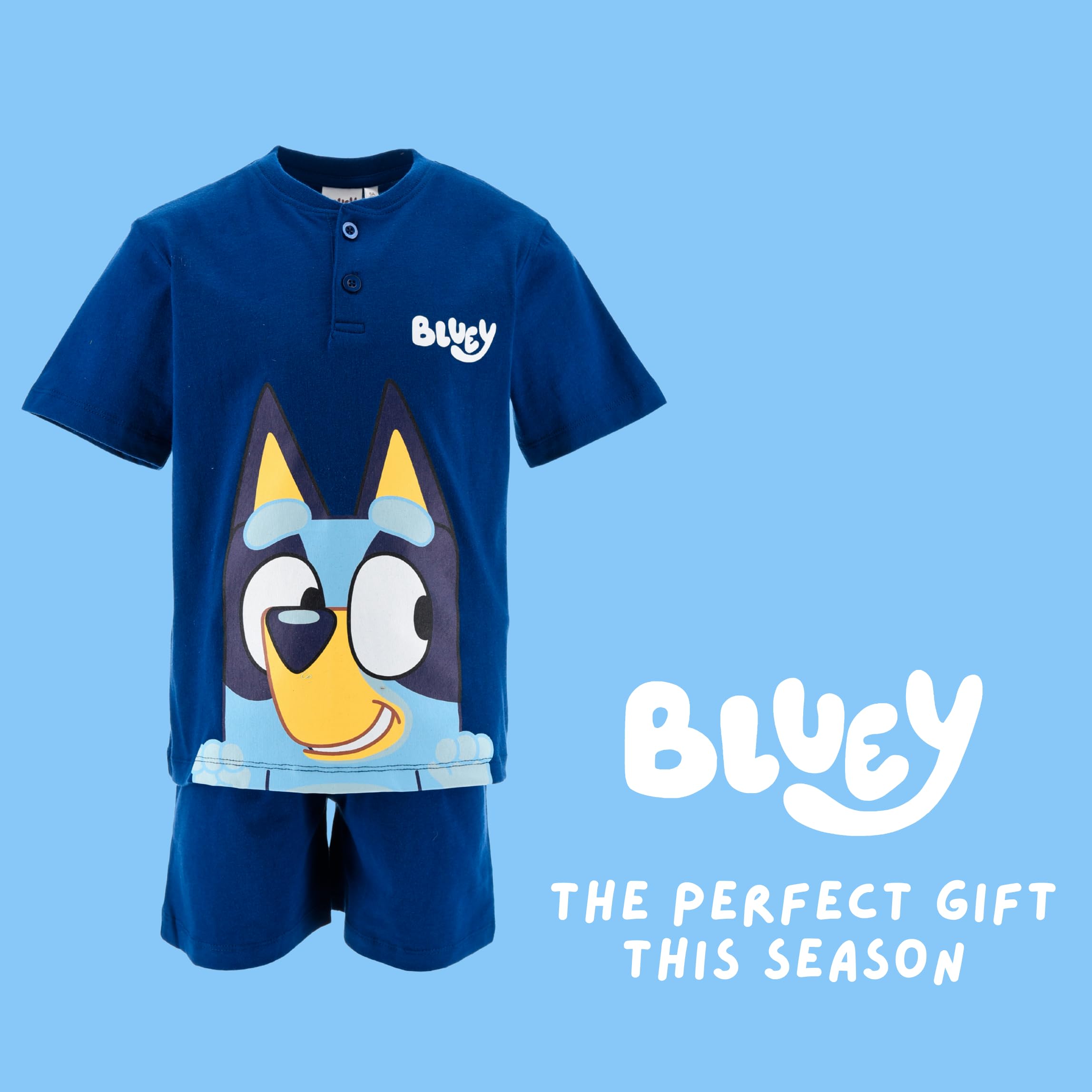 Bluey Camiseta y Pantalón Corto para Niño, Pijama Conjunto 2 Piezas para Niños, Incluye Caja de Regalo, Tallas 3 a 6 Años