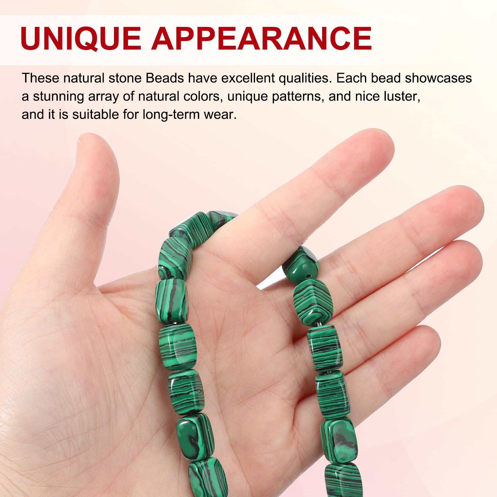PATIKIL 12x8mm Natural Stone Peacock Green Crystal Agate Beads for Jewelry Making 1 Strand 15"/38cm Cuboid Loose Spacer Beads - Image 3