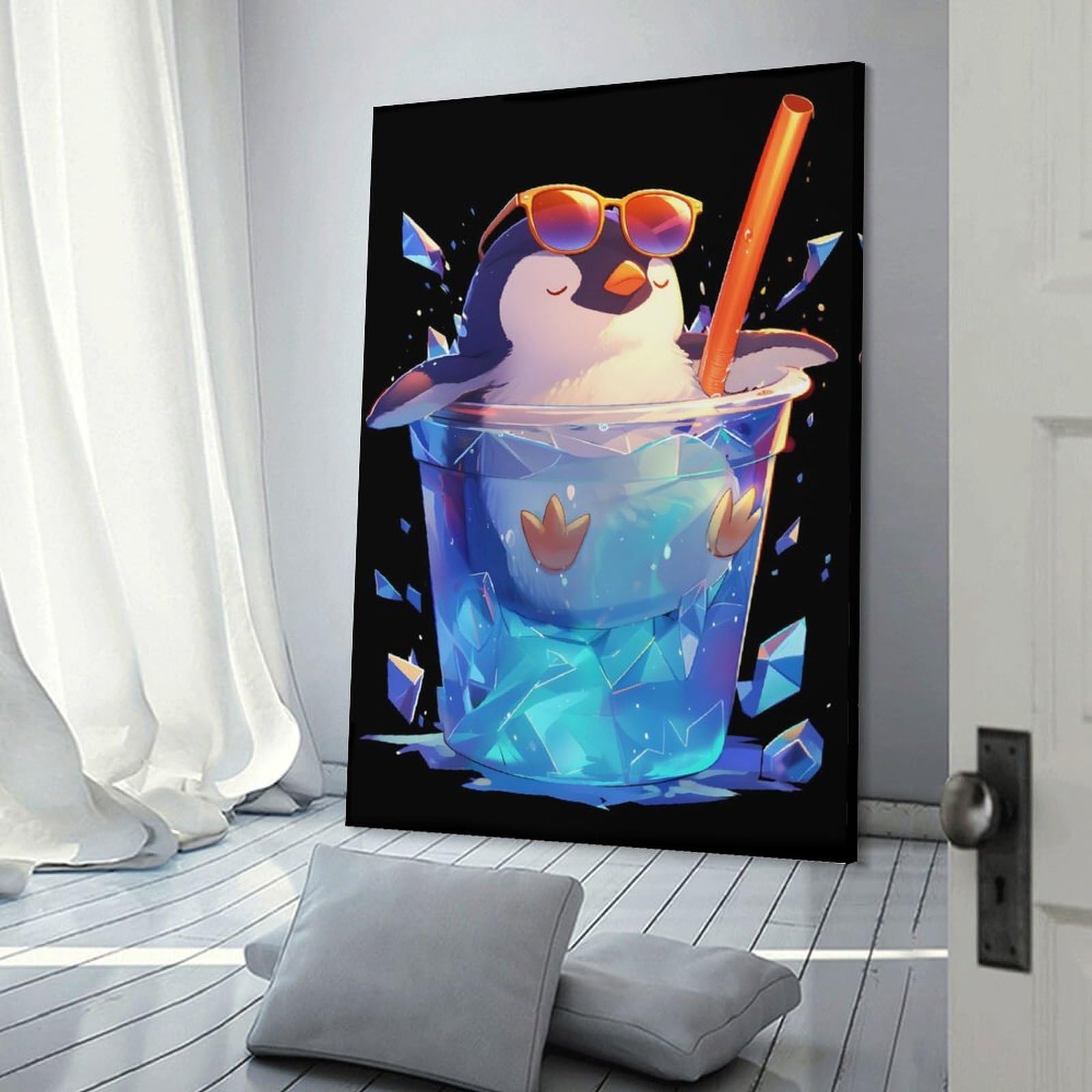 Junmoney Wall Picture Print Ice Cold Penguin Drink, 16x24inch(40x60cm), for Apartments, Flats Or New Home Decor, A Simple Refresh for Blank Walls