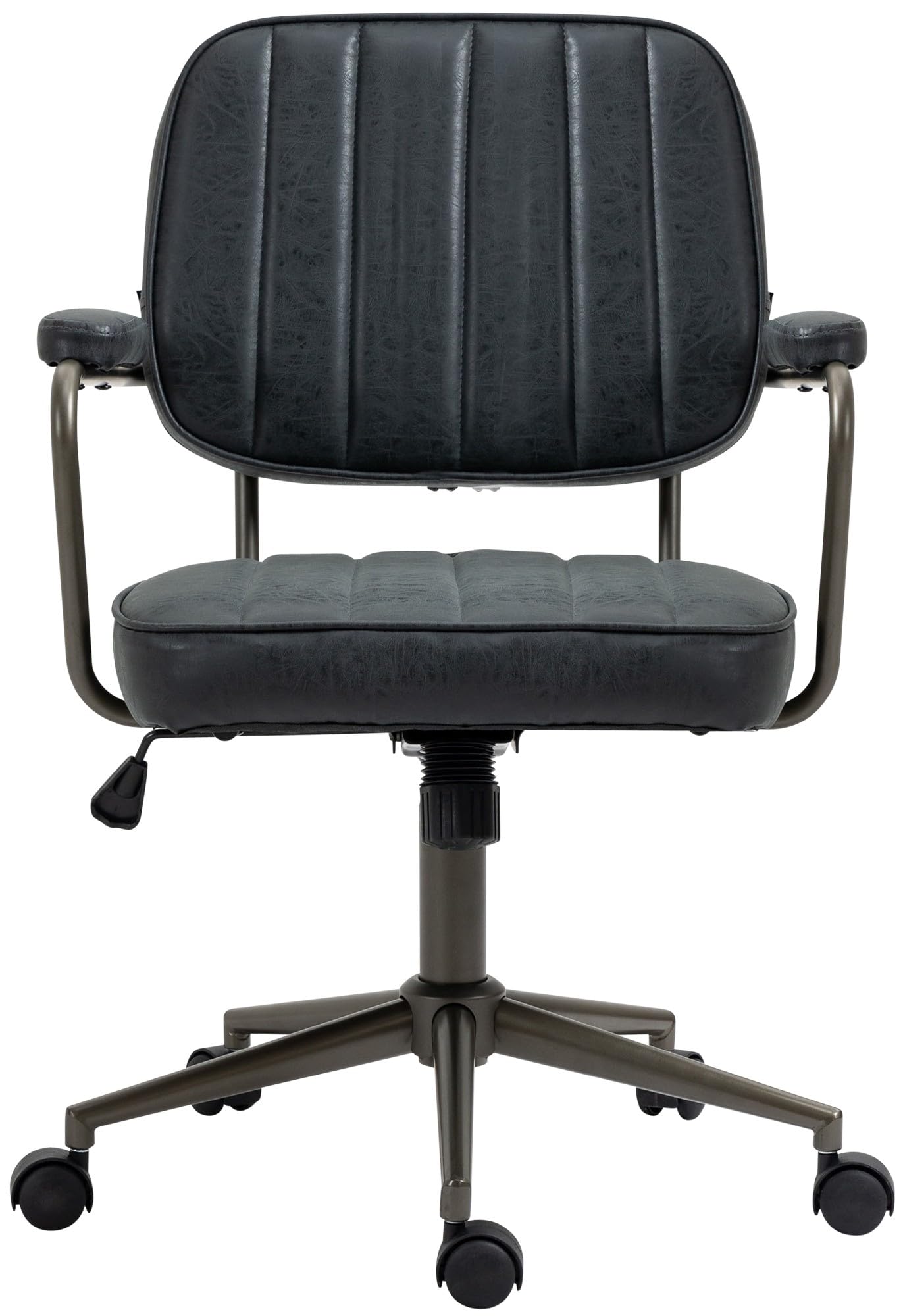 CLP Silla De Trabajo Natrona En Piel Sintética I Silla De Oficina con Look Industrial Acolchada & con Ruedas, Color:Antiguo Negro