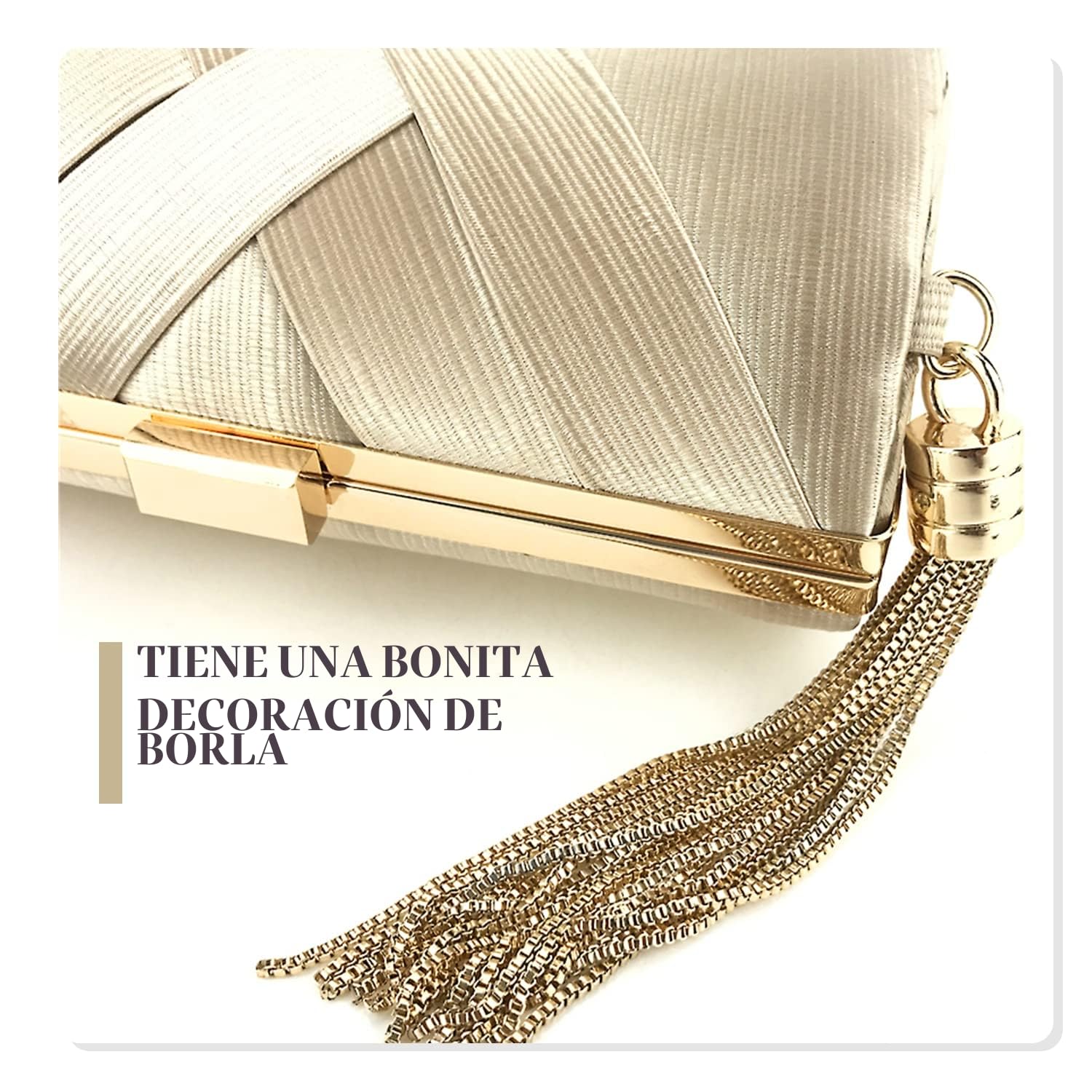 SUKUTU Bolso de Mano de Noche para Mujer Bolso de Satén para Boda Fiesta Noche Borla Colgante Cóctel Graduación, Bolsos de Mano