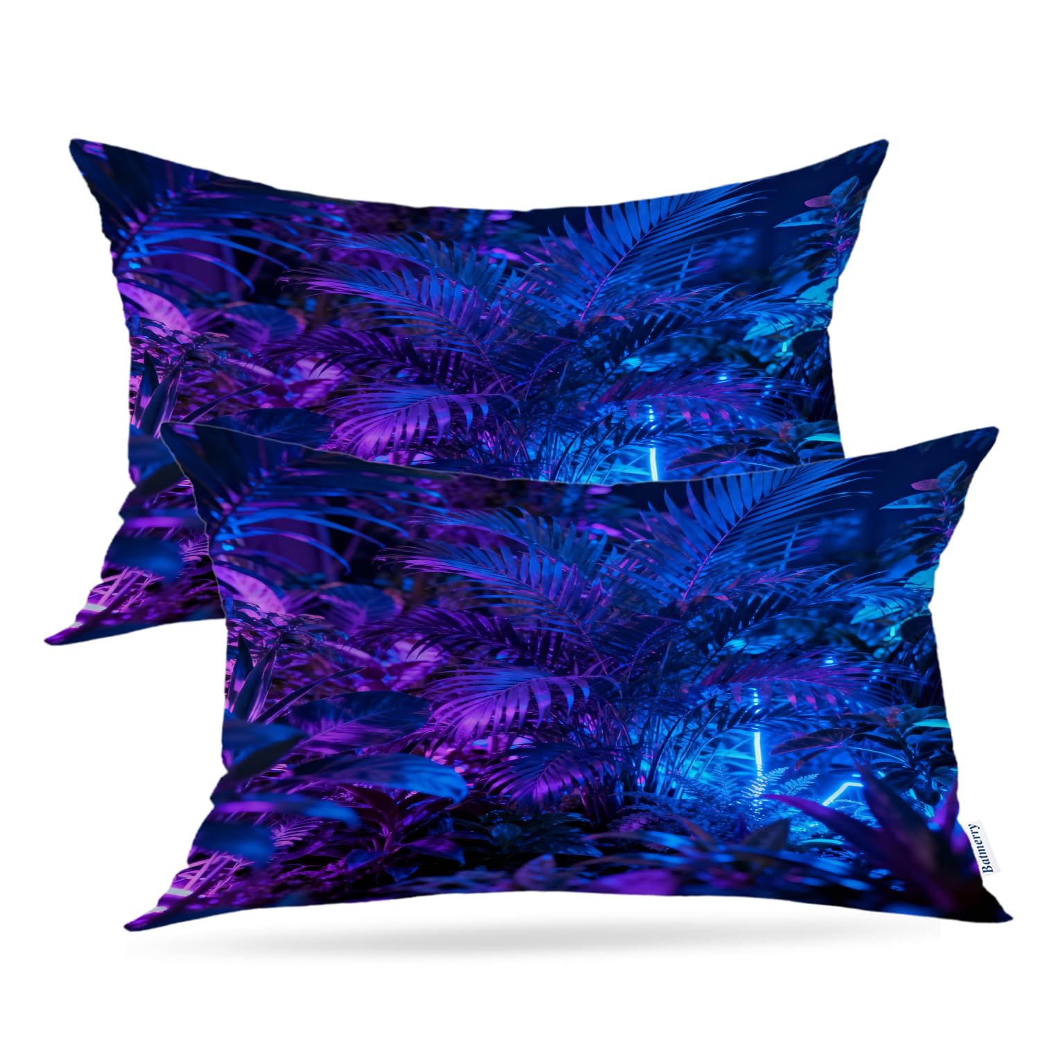 Housse de coussin motif tropical violet 30x50 pour canapé et lit