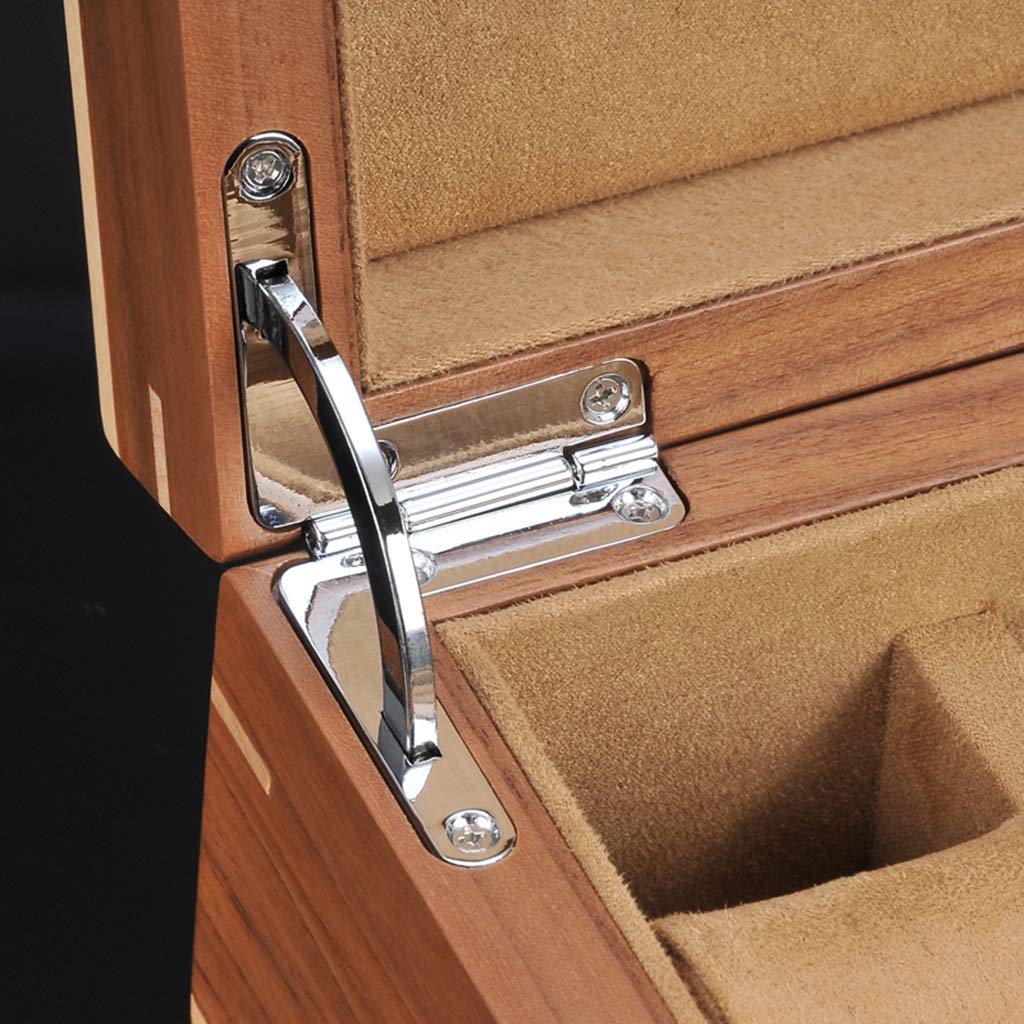 Scatola Porta Orologi a 10 Scomparti con Vassoio Porta Accessori, Interno in Legno con Rivestimento Morbido e 10 Cuscinetti Rimovibili, Chiusura a Scatto in Metallo.