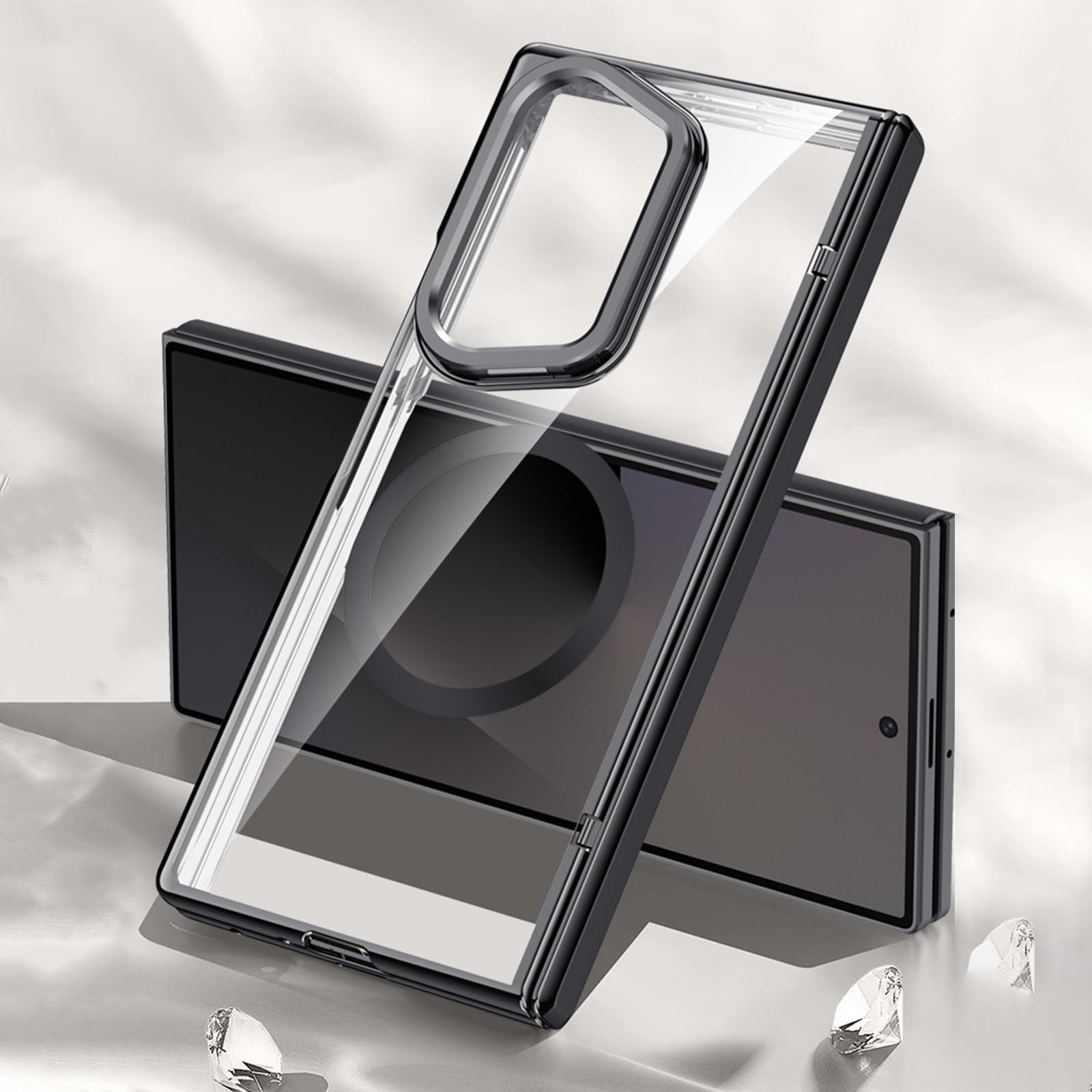 Custodia magnetica for Samsung Galaxy Z Fold 8 Ultra, con copertura for cavalletto for lenti in metallo Custodia protettiva con cerniera for schermo trasparente elettrolitico(Blue)
