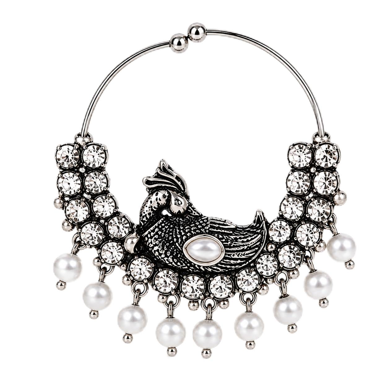 ADC Traditional Oxidised Silver Peacock Nath with Pearl & Stone-image-19