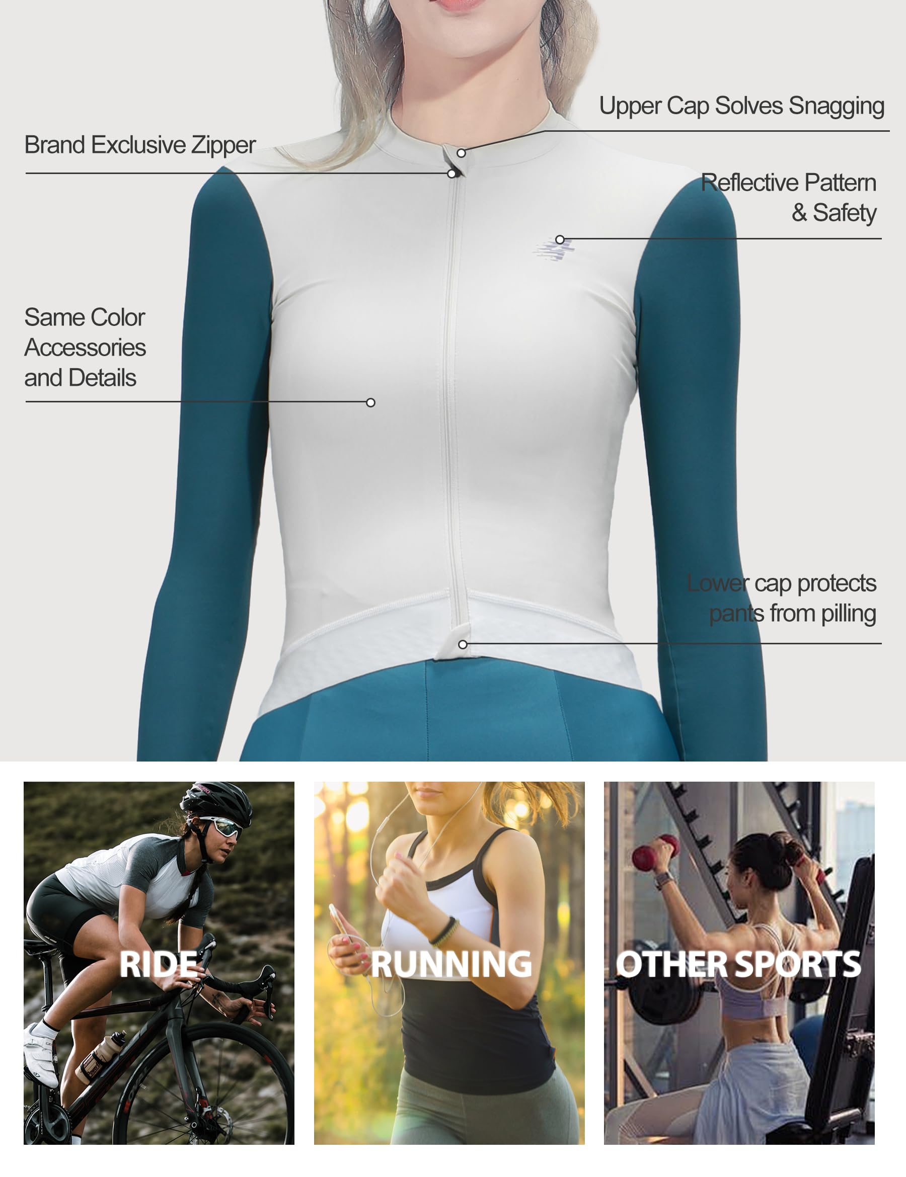 LAMEDA Radtrikot Damen Langarm Sommer Fahrradshirt mit Taschen Atmungsaktiv Schnell Trocknend Elastisch Reflektierend Fahrradtrikot für Frühling & Herbst