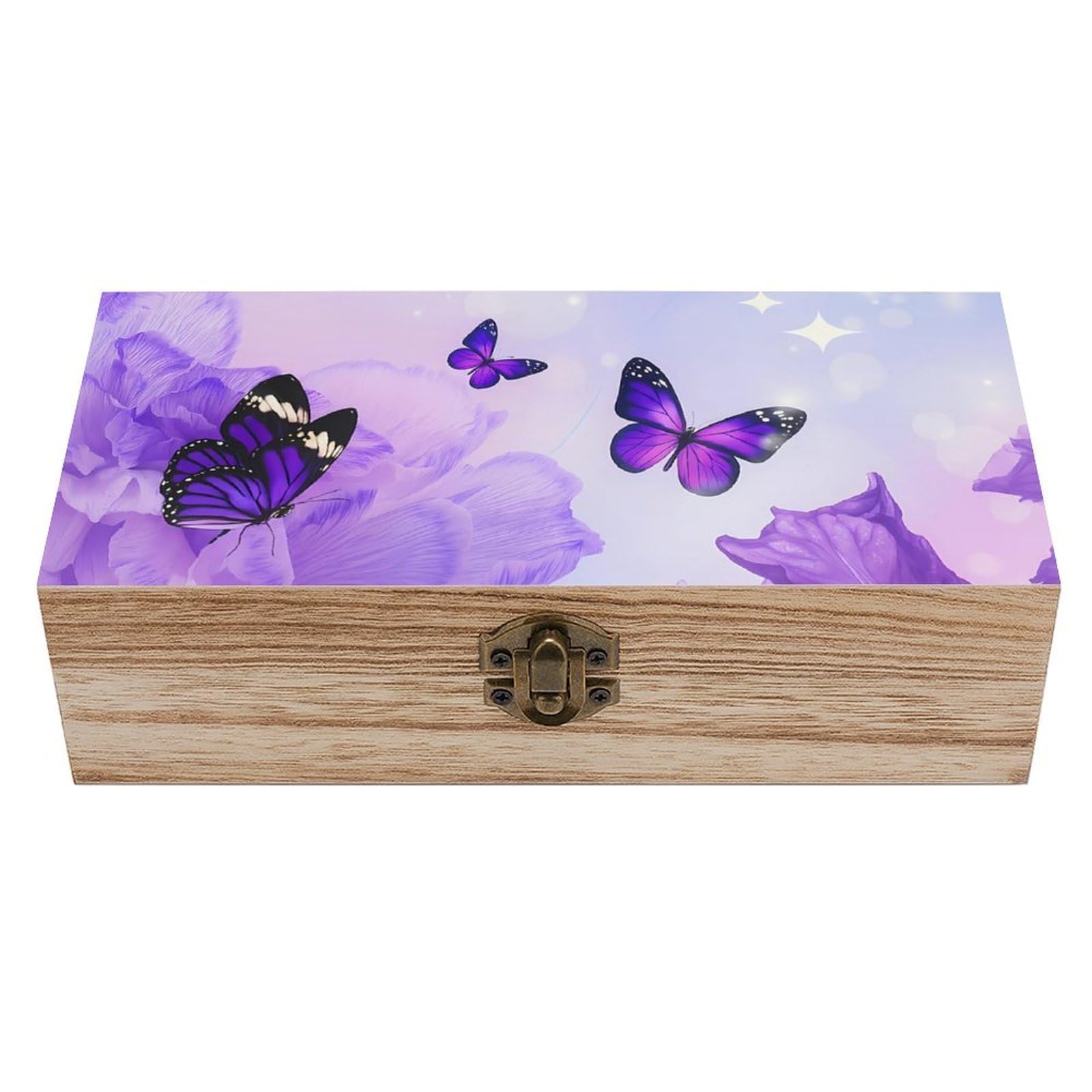 HLBSDM Purple Butterfly Retro Wooden Storage Box Jewelry Art Gift Boxs Decorative Keepsake Boxes