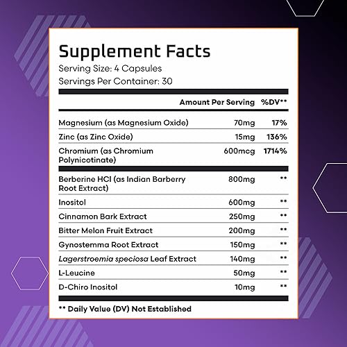Miniatura 6 de Ben's Natural Health Suplemento de control de glucosa con berberina, cromo, inositol, magnesio, complejo de 12 ingredientes para apoyo al