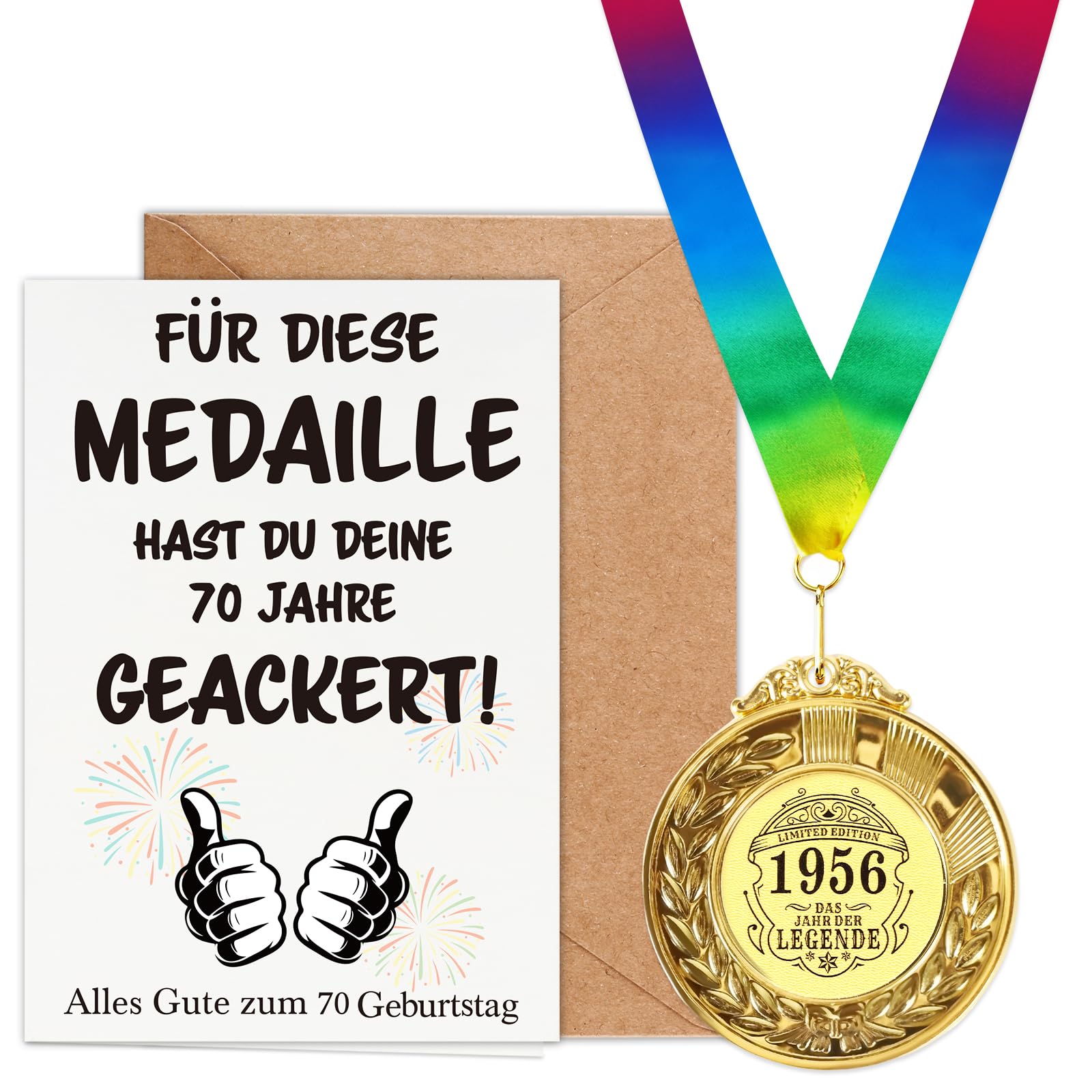 WenmthG Geburtstag Geschenk mit Medaille, Geburtstagskarte, Umschlag - Geburtstagsgeschenk für Männer und Frauen
