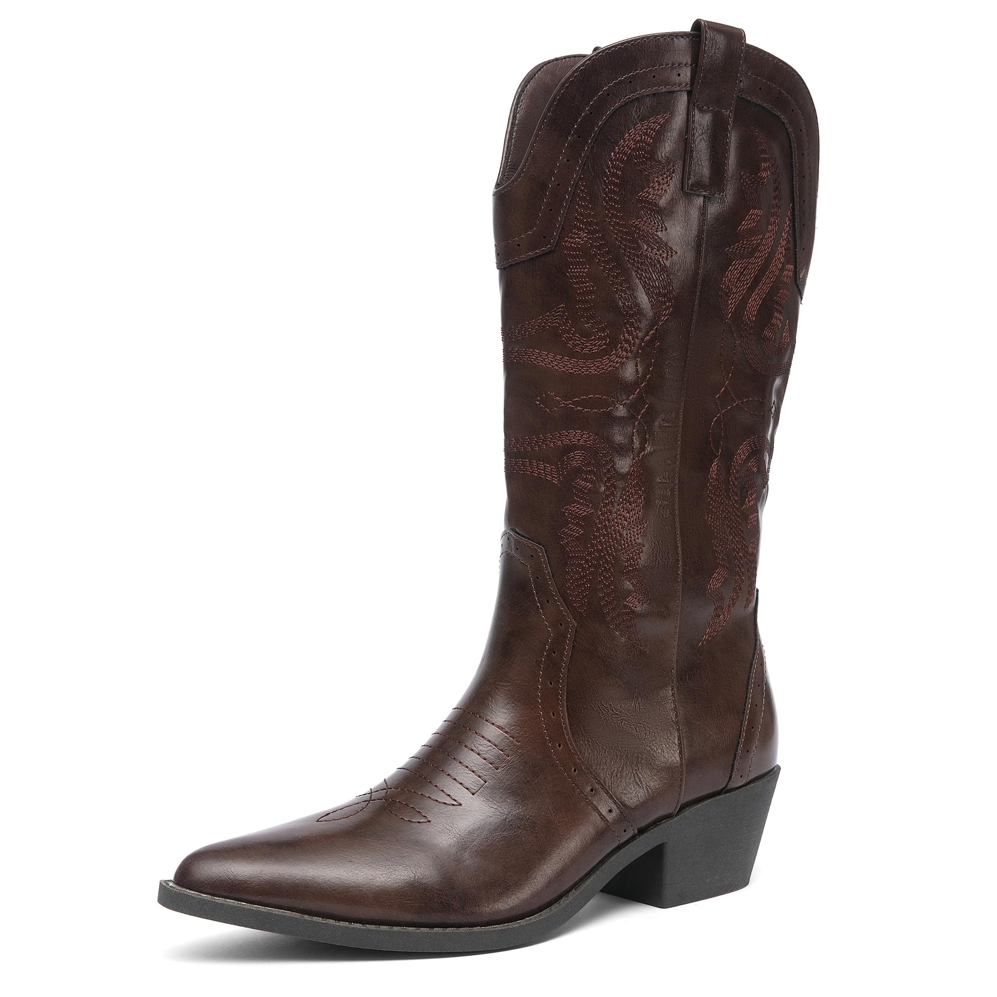 NEWBELLA Cowboy Boots For Women Cowgirl Boots with Chunky Heel Pointed Toe Boots