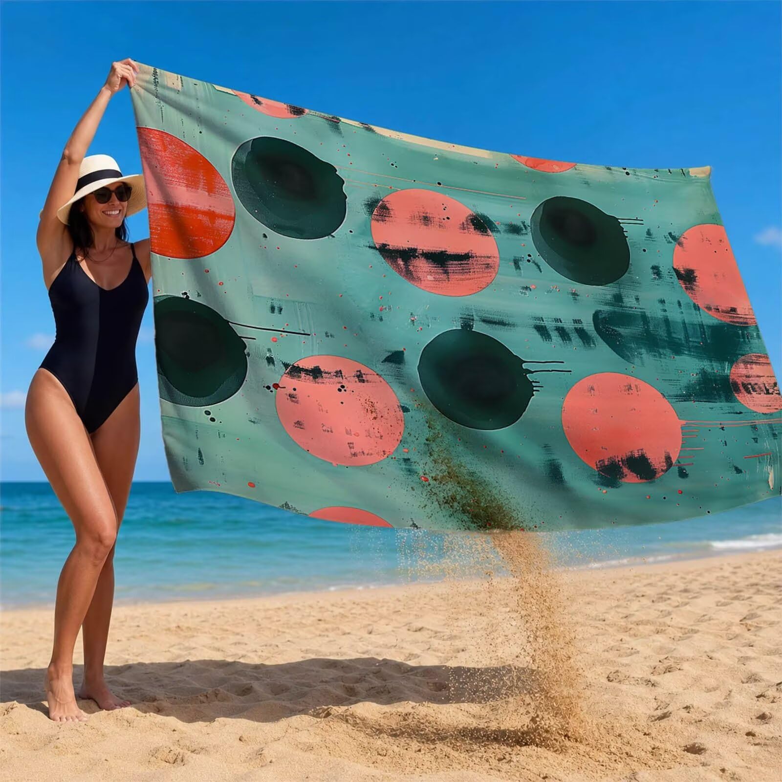 Toalla Playa Grande 160 x 220 Vacaciones Accesorios Viaje, Toalla Playa Redondo Suave Cómodo Secado Rápido, Simple Toallas Baño Grandes 220x160cm para Yoga Fitness Natación Sauna Baño Regalo XTLS-7122